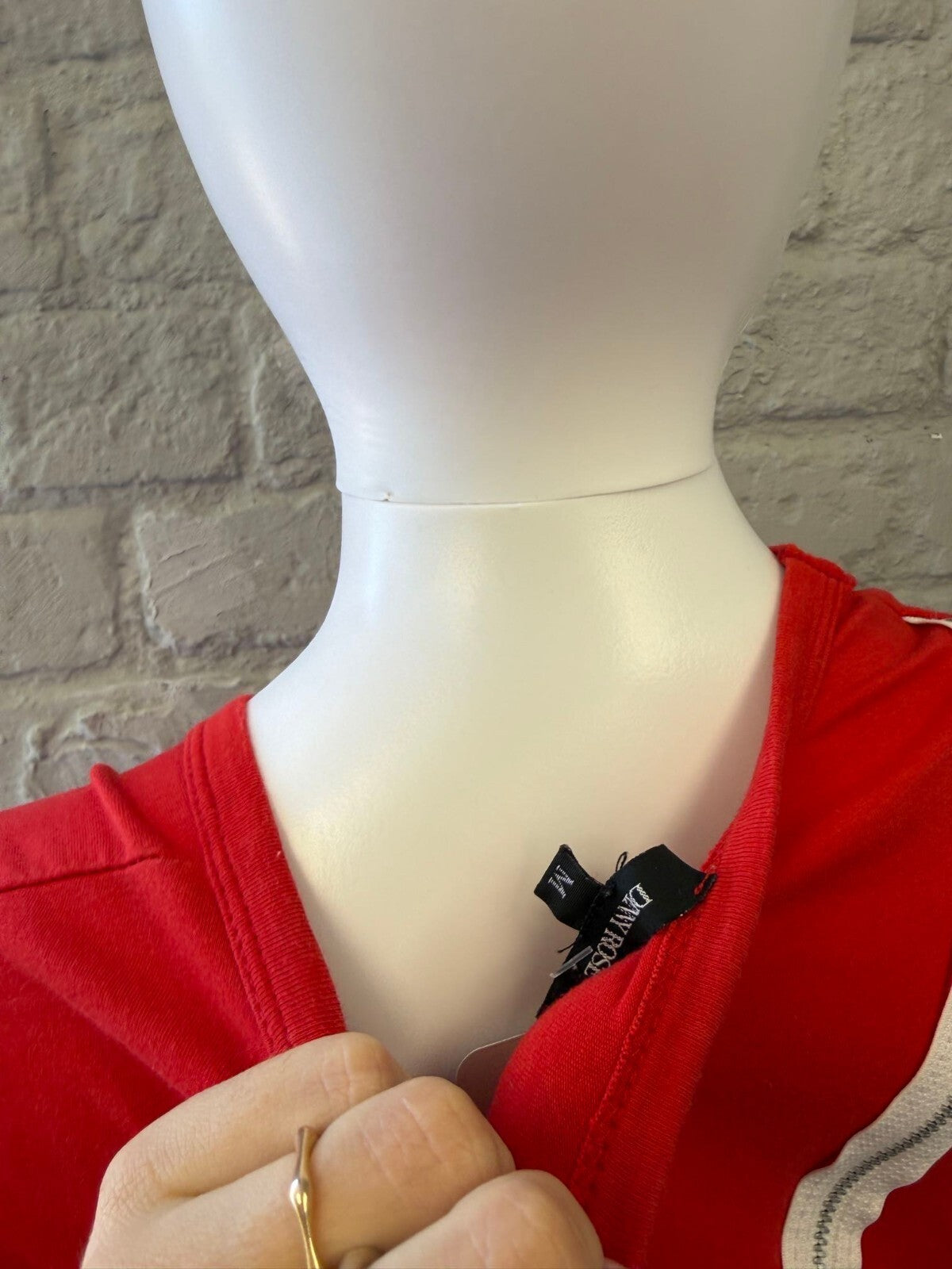 Denny Rose Red Baby Tee with Side Zipper Detail