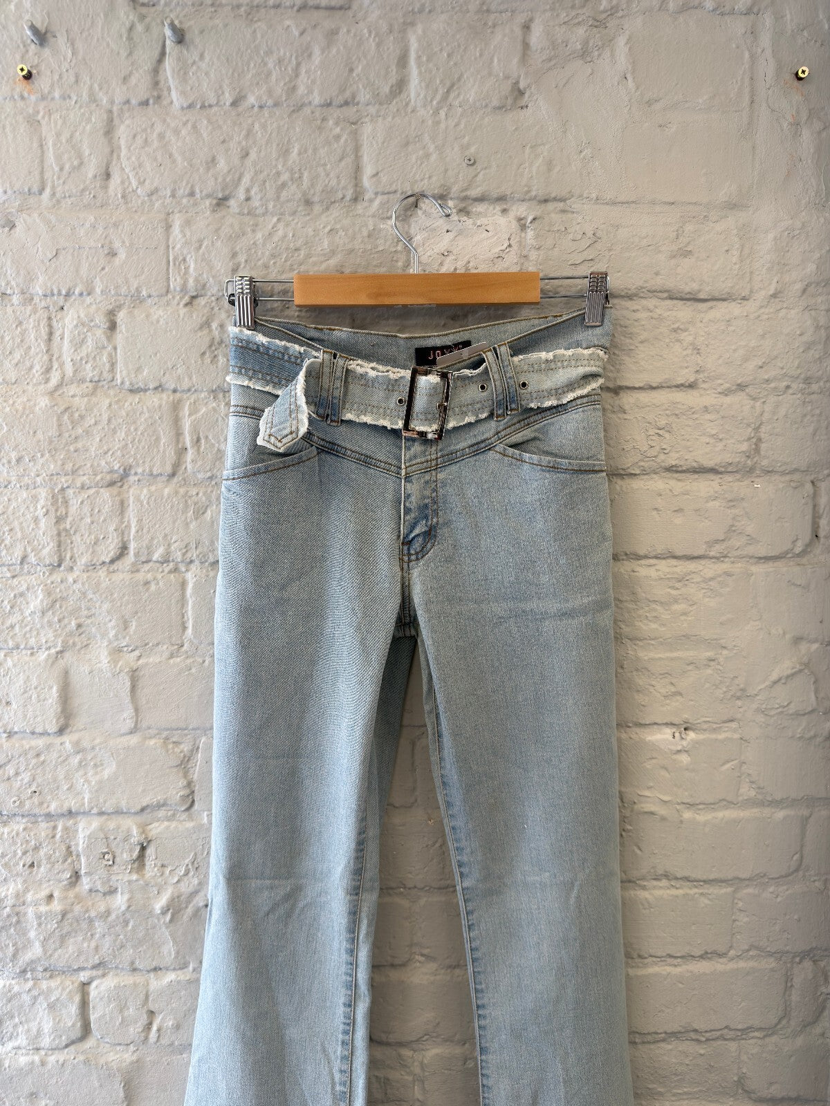 Light Blue Denim Flared Jeans with Belt