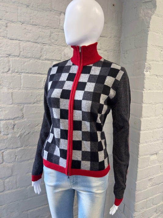 Checkered Wooll Zip-Up Jumper