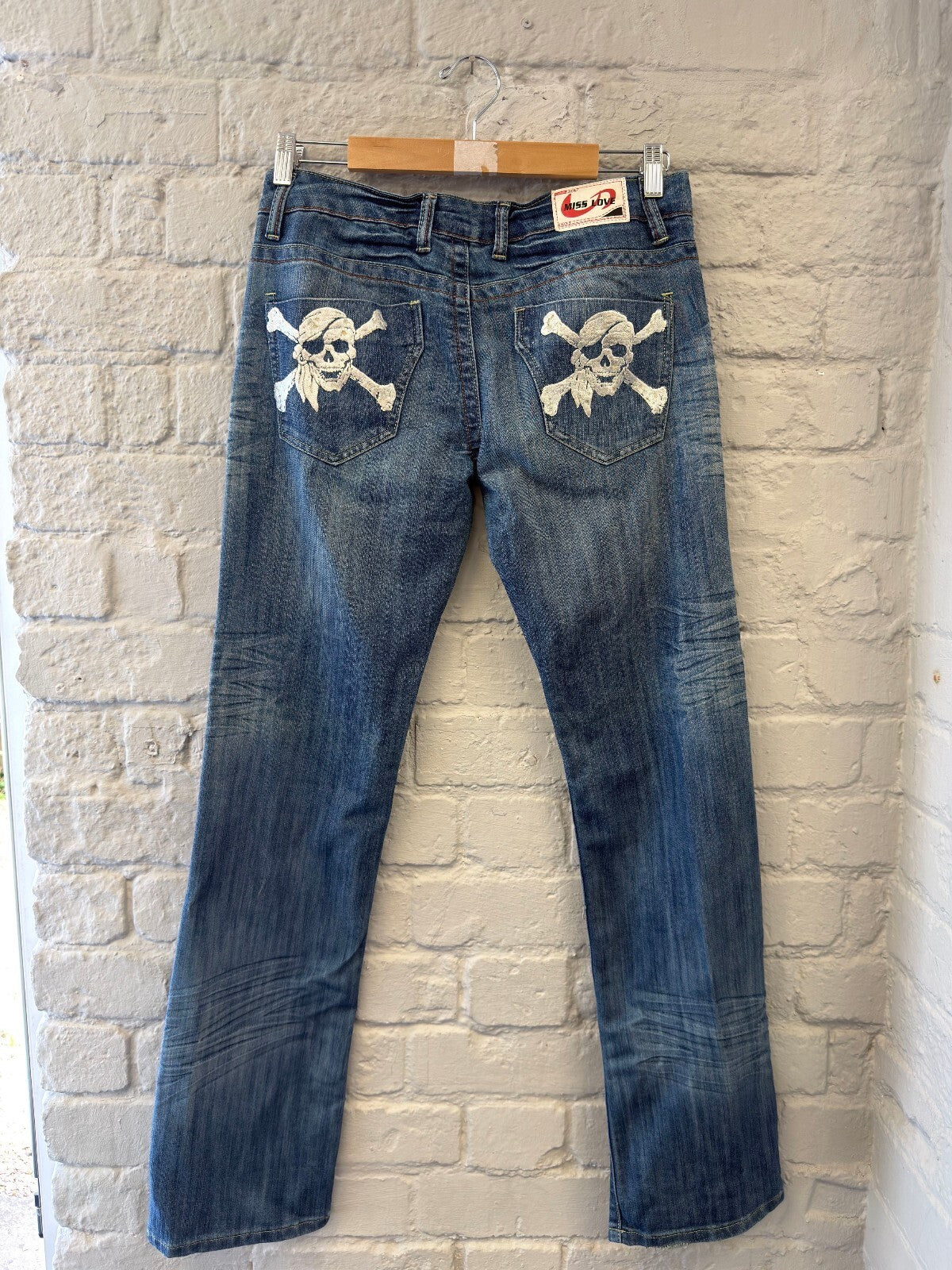 Blue Denim Jeans with Skull and Crossbones Pockets