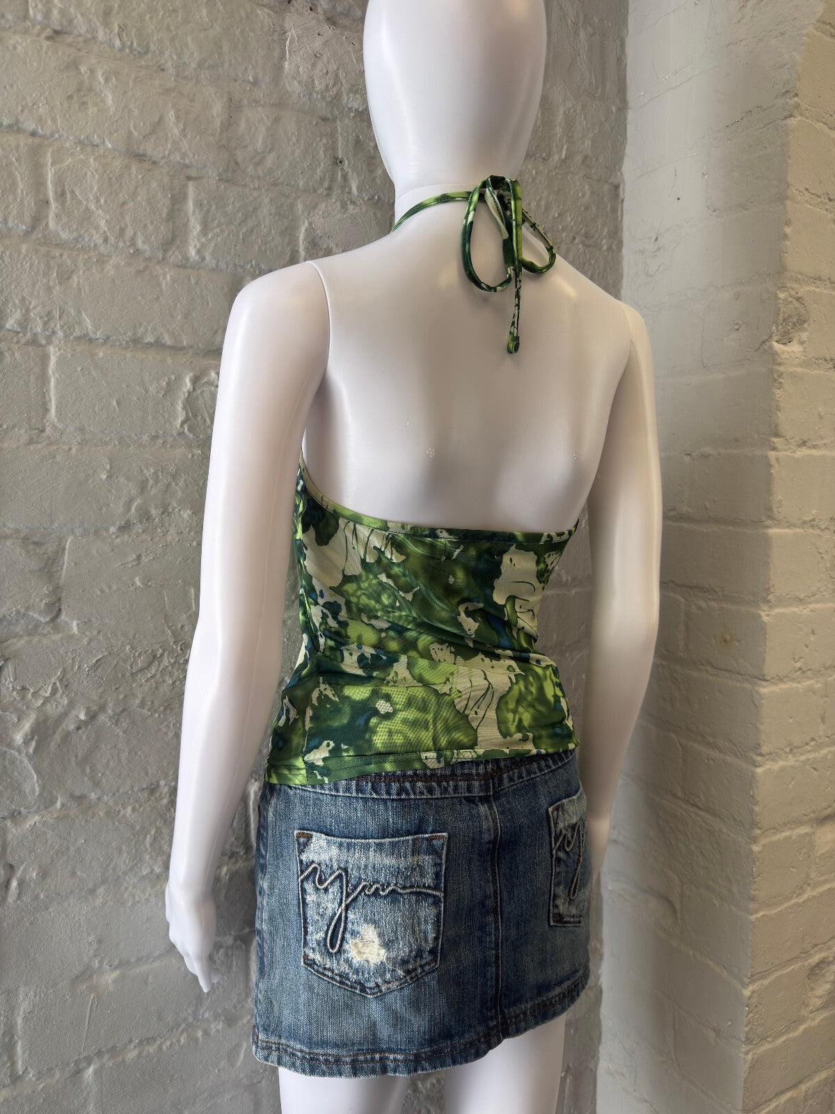 Green Abstract Print Halter Top