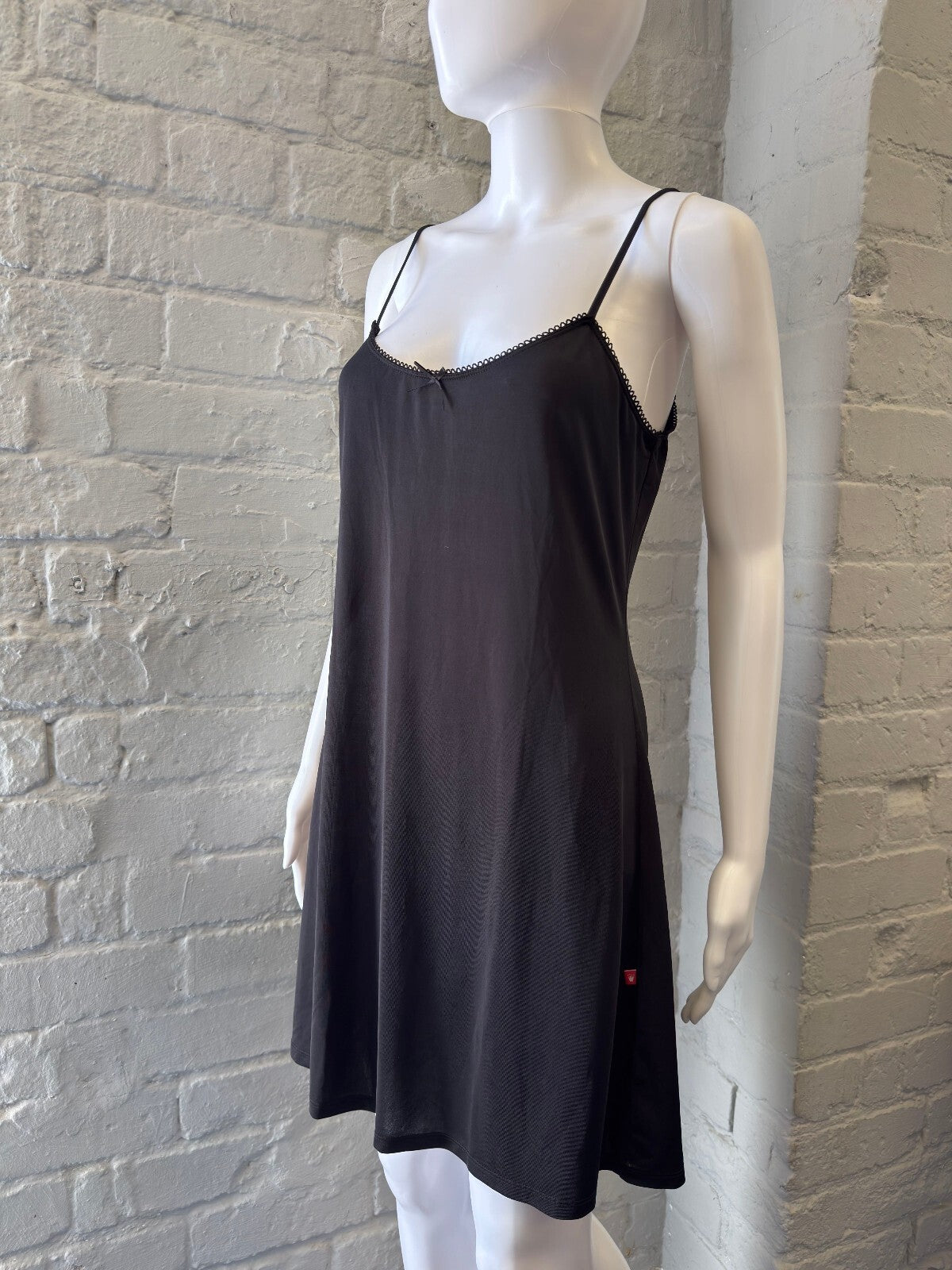 Black Slinky Slip Dress with Lace-Up Back