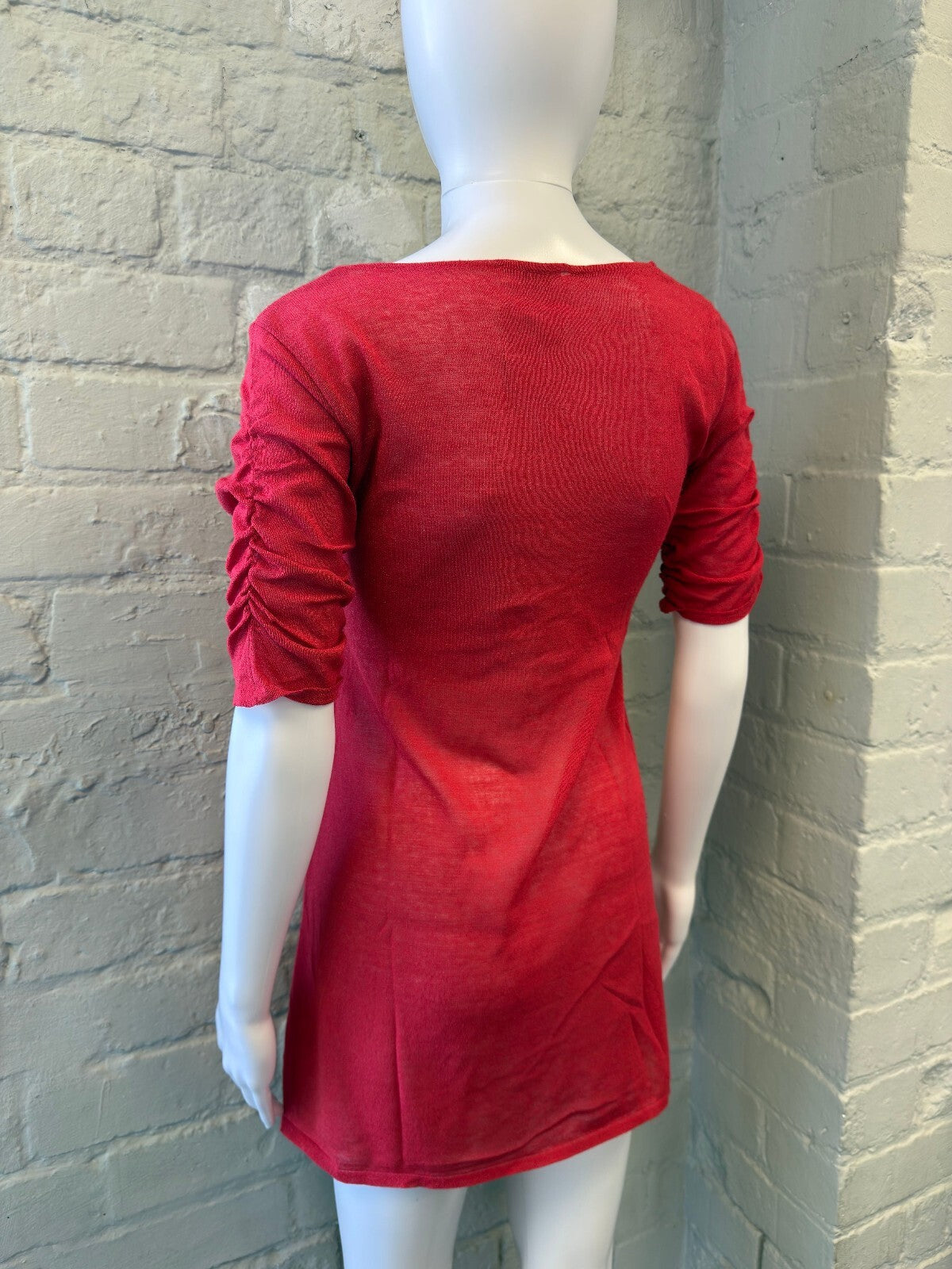 Red Ruched Knit Mini Dress