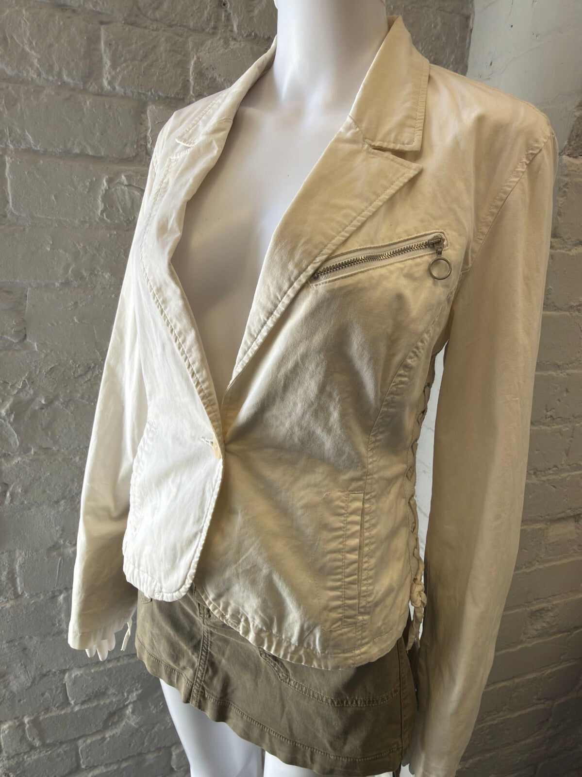 Cream Corset Blazer Jacket with Side Lace-up Detail