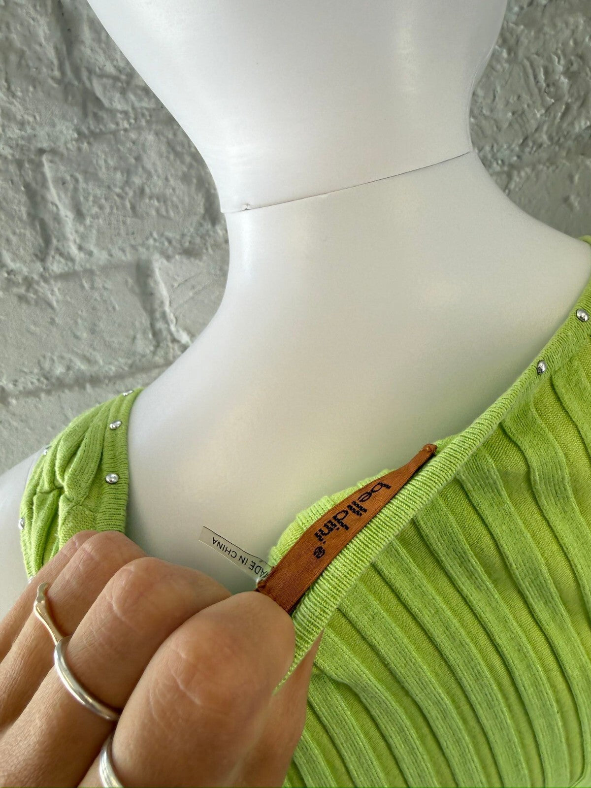 Lime Green Ribbed Tank Top with Stud Details
