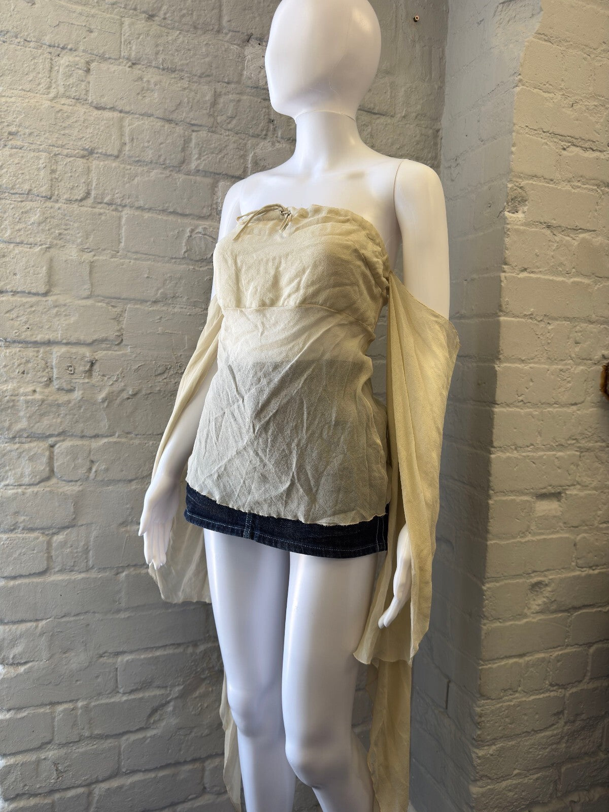 AnnaRita n Strapless Cream  Top with Draped Sleeves