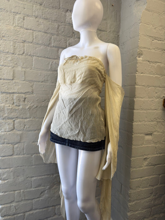 AnnaRita n Strapless Cream  Top with Draped Sleeves