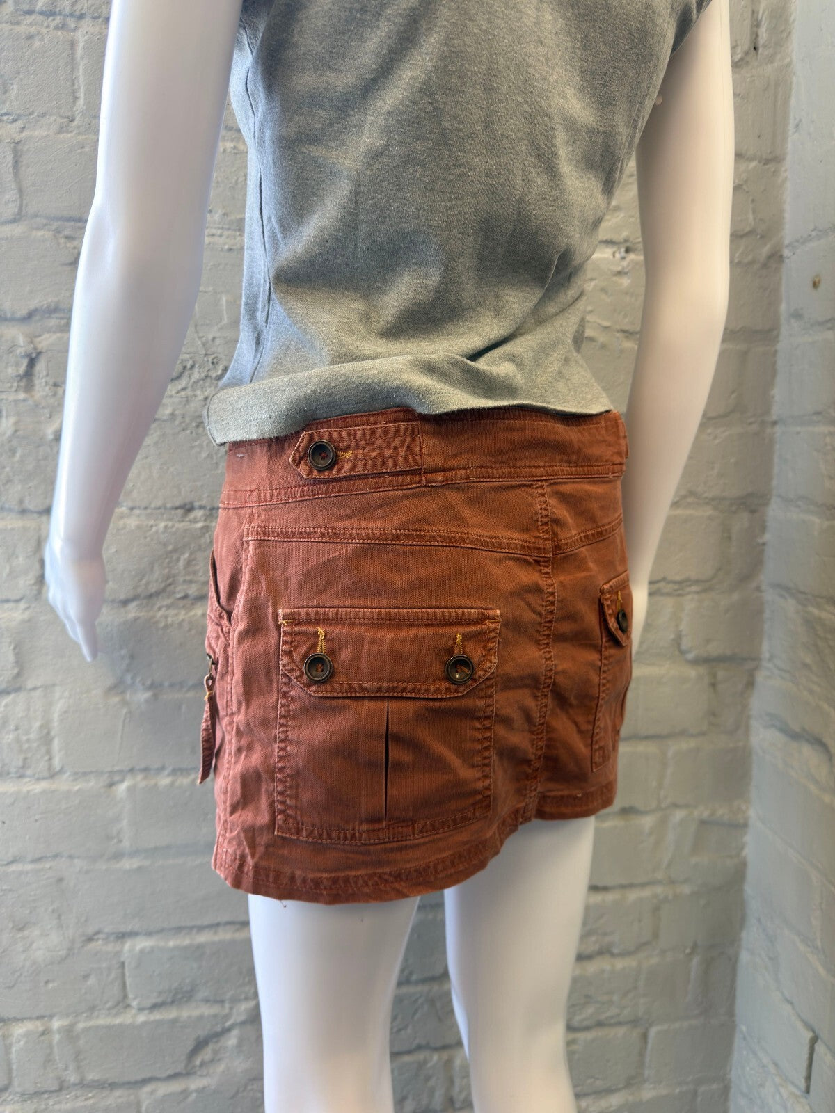 Rust Orange Cargo Mini Skirt