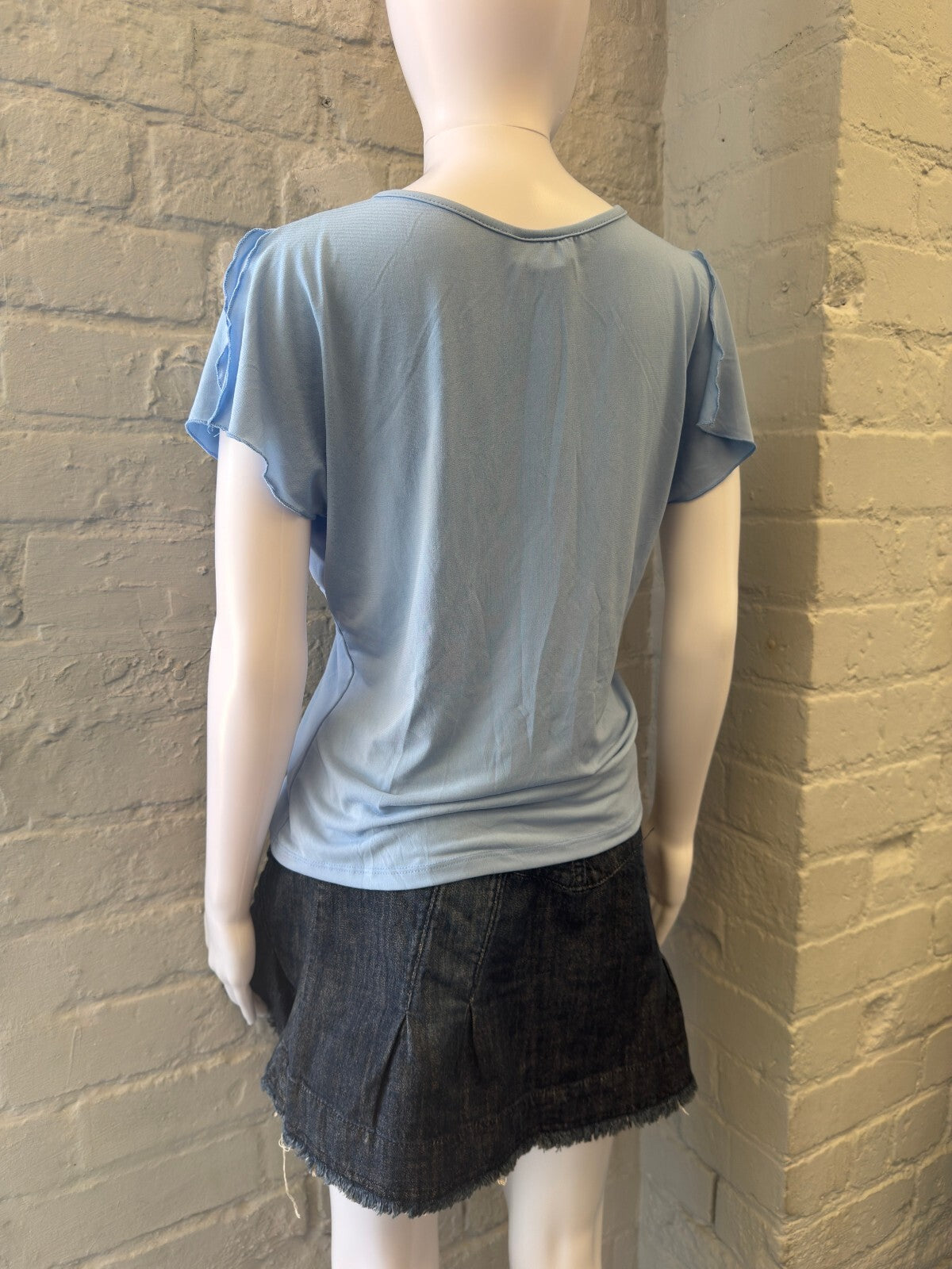 Baby Blue Short Sleeve V-Neck Top