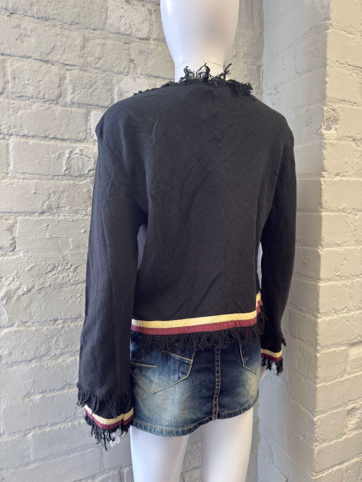 Replay Black V-Neck Frayed Edge Sweater with Embroidered Detail