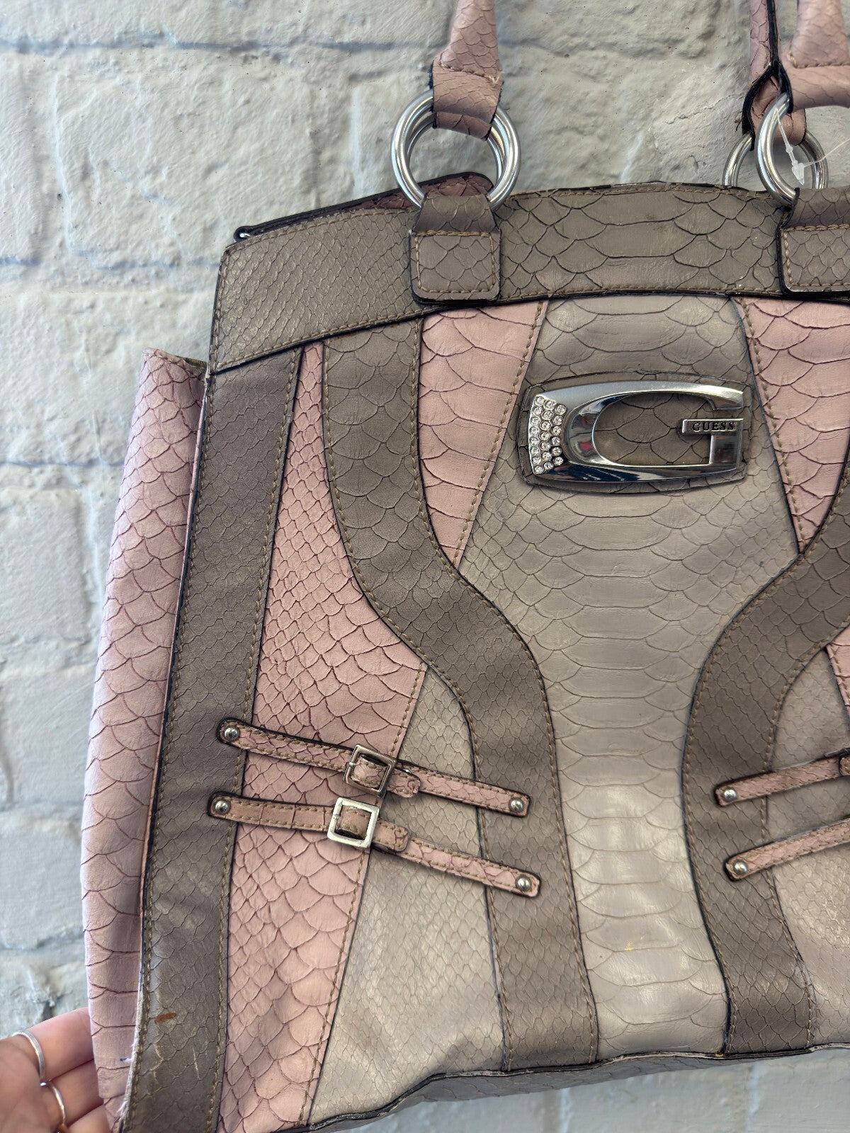 Guess Pink and Beige Textured Tote Bag