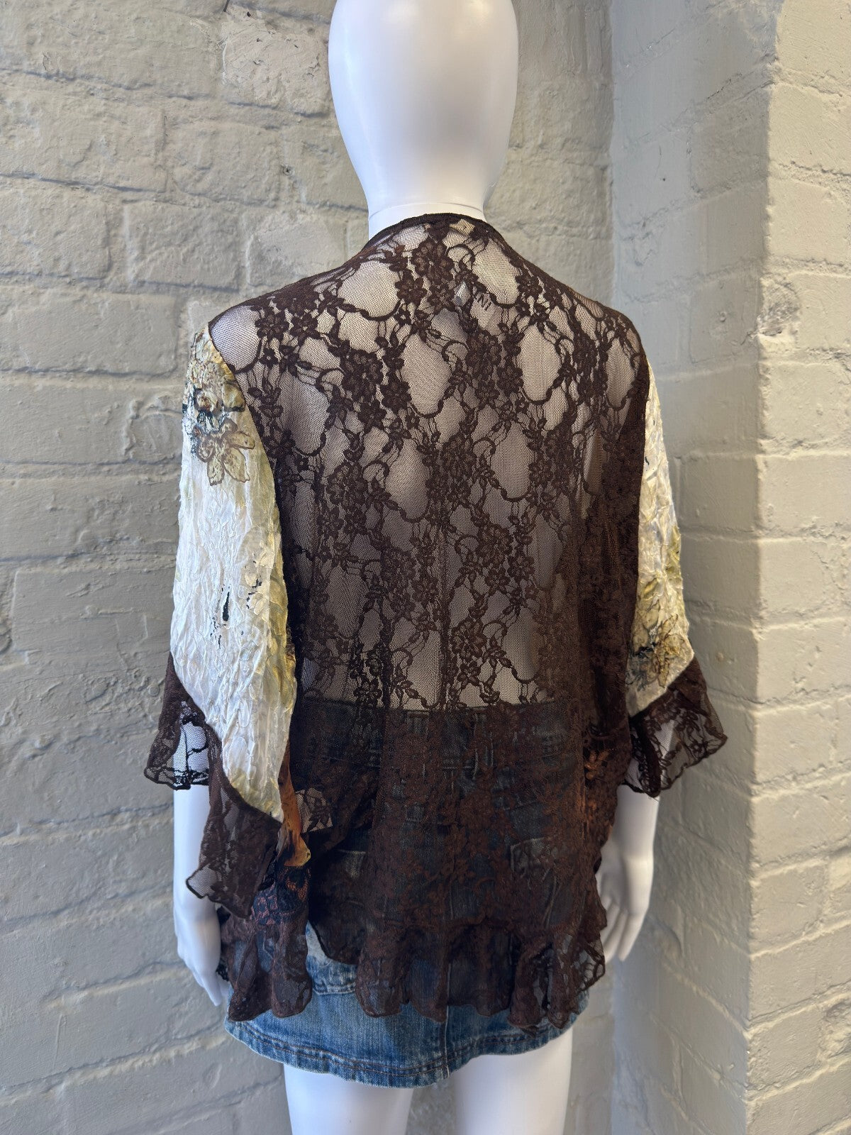 Brown and Cream Lace Sheer Cardigan