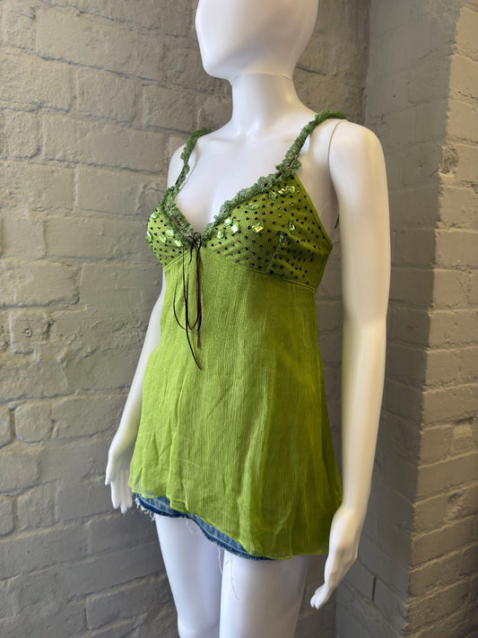 Green Silk Embellished Fairy Camisole Top