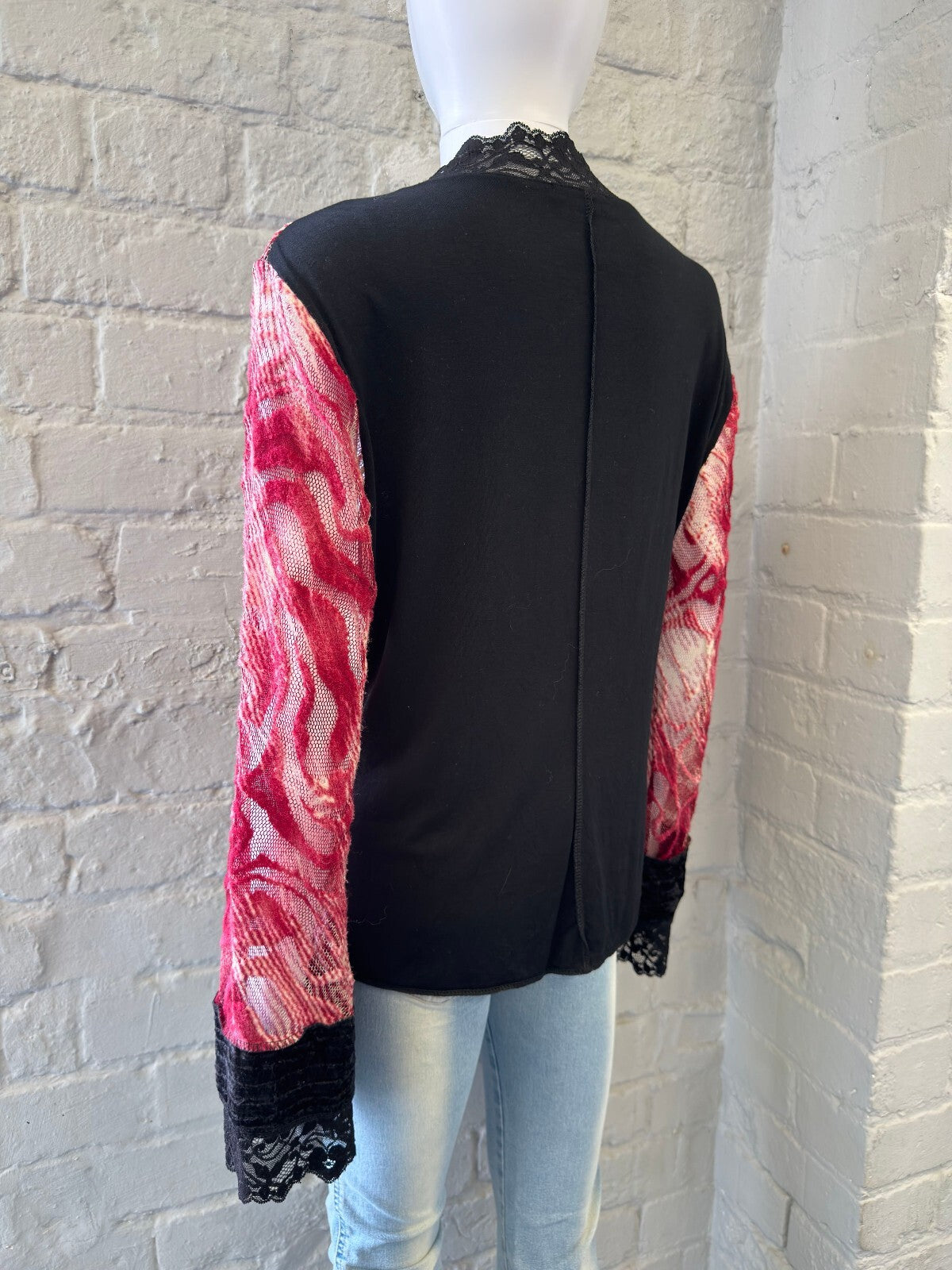 French Vintage Black and Pink Lace Detail Cardigan