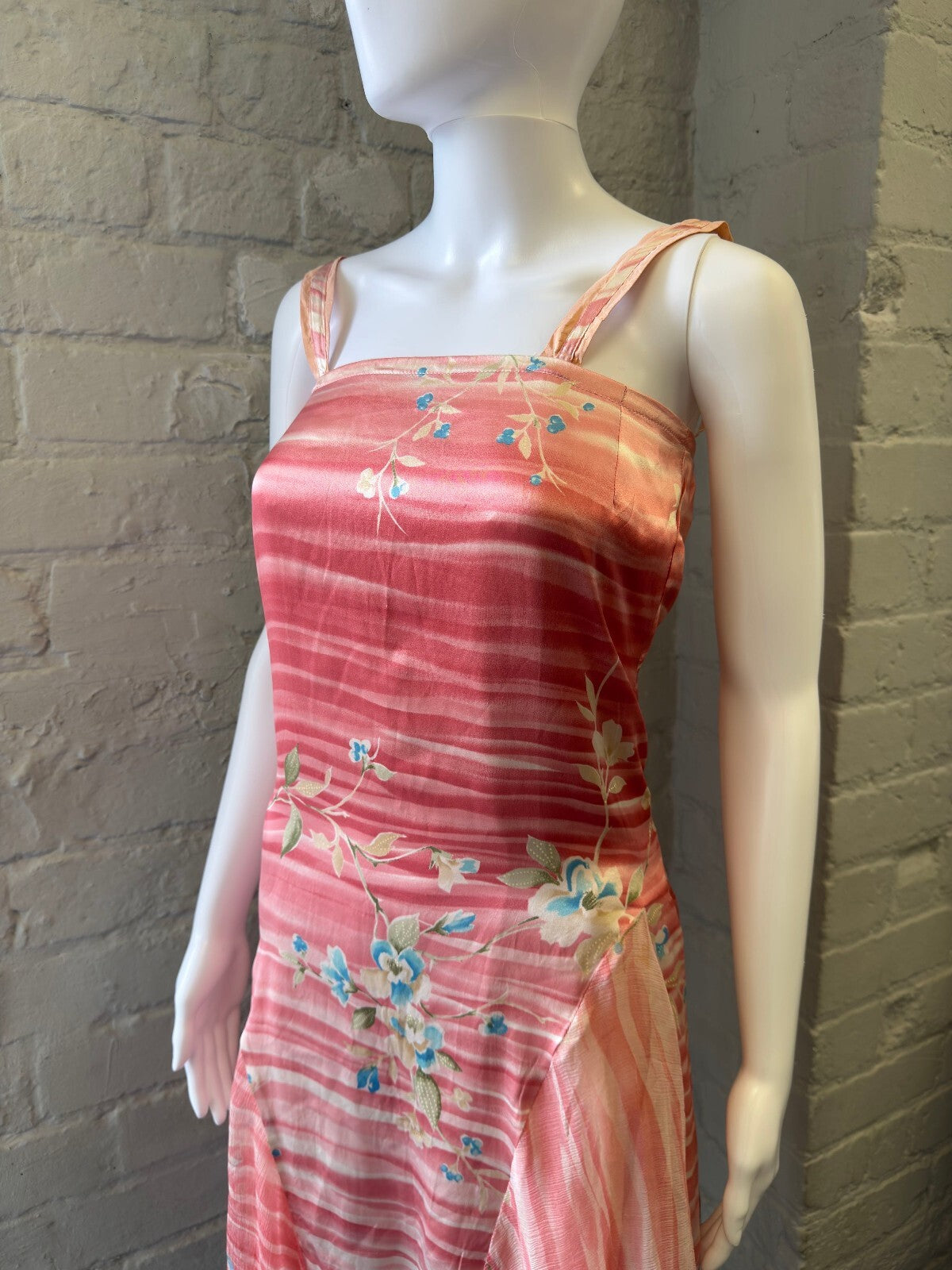 Italian Boutique Pink Floral Striped Silk Dress