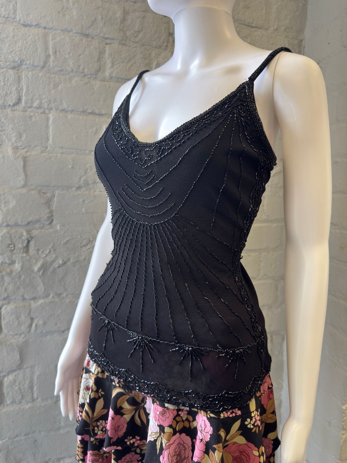 Black Beaded Spaghetti Strap Camisole Top