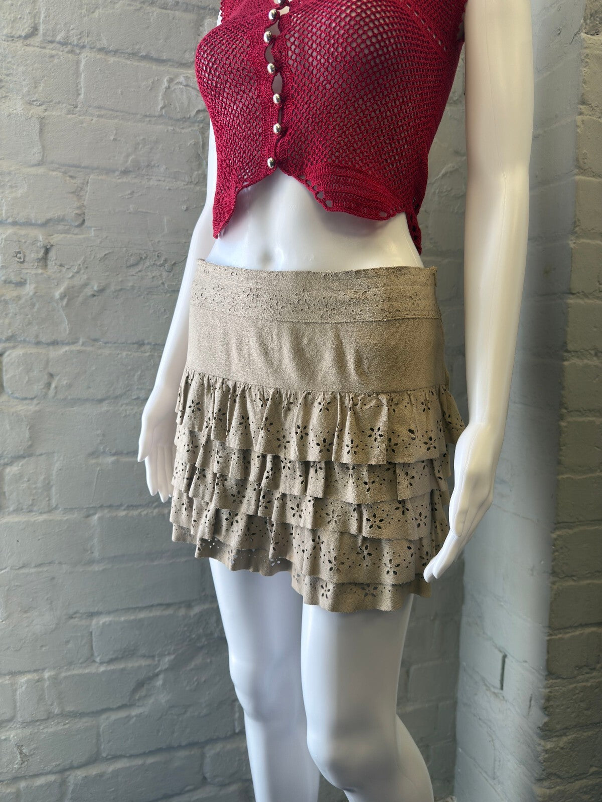 Motivi Beige Ruffled Mini Skirt
