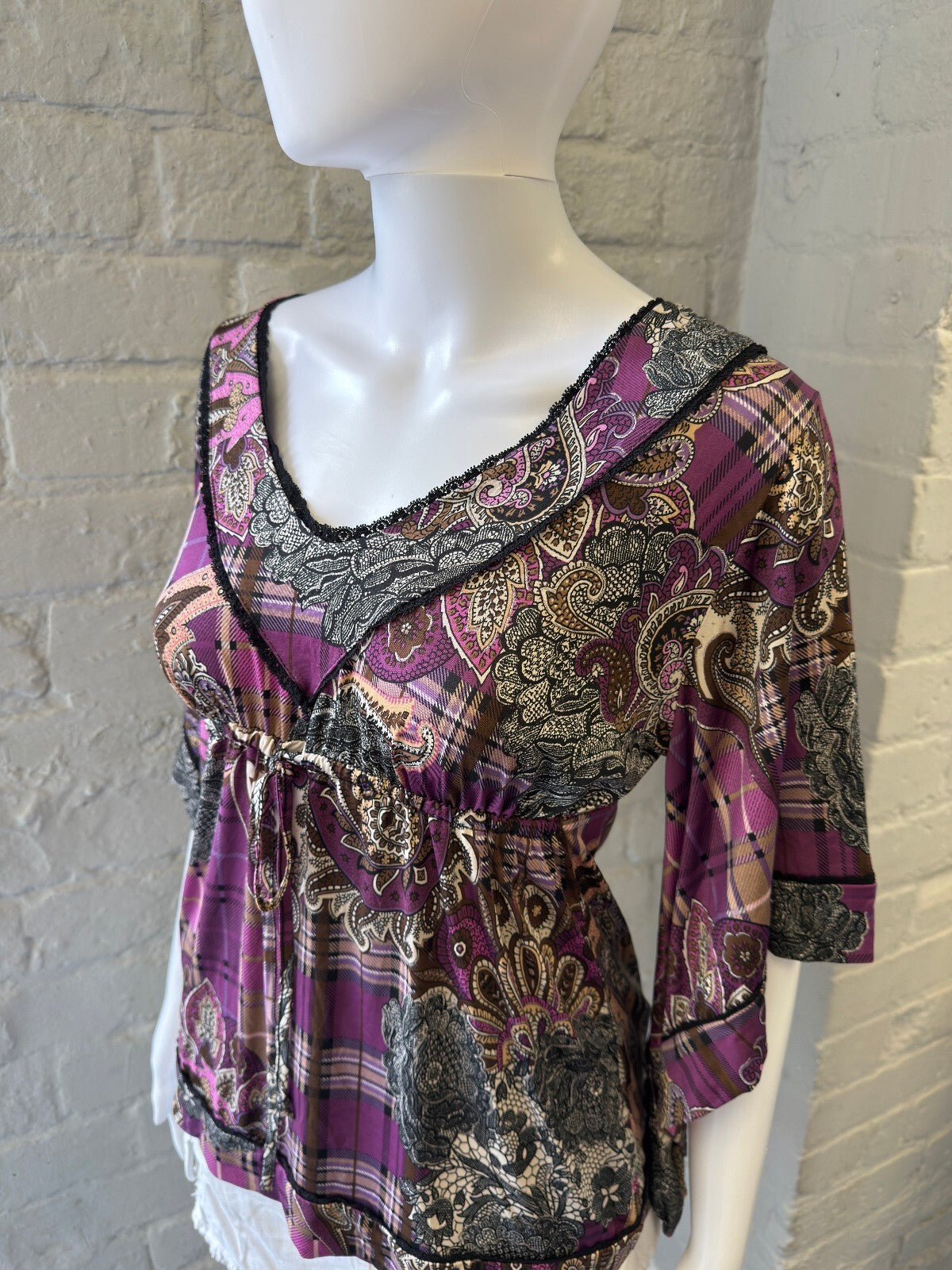 Purple Paisley and Plaid Patterned Top