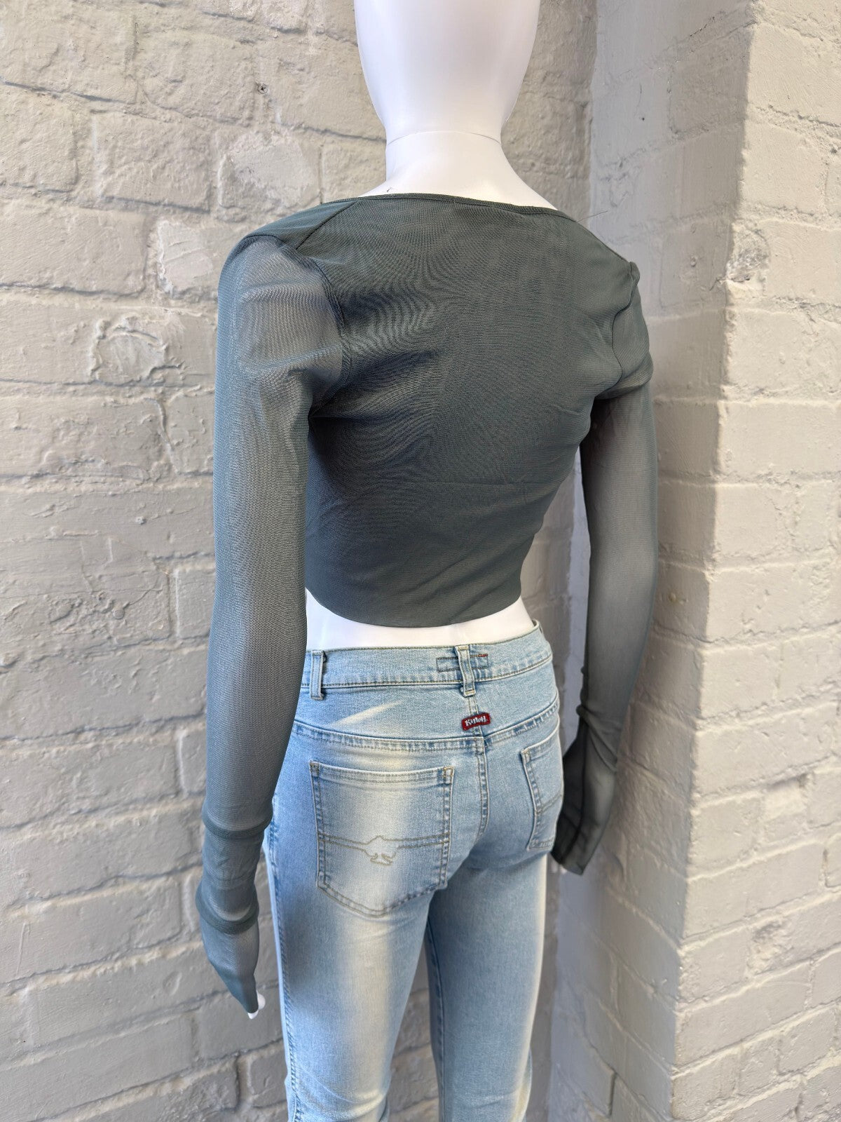 Grey Blue Mesh Long Sleeve Bolero