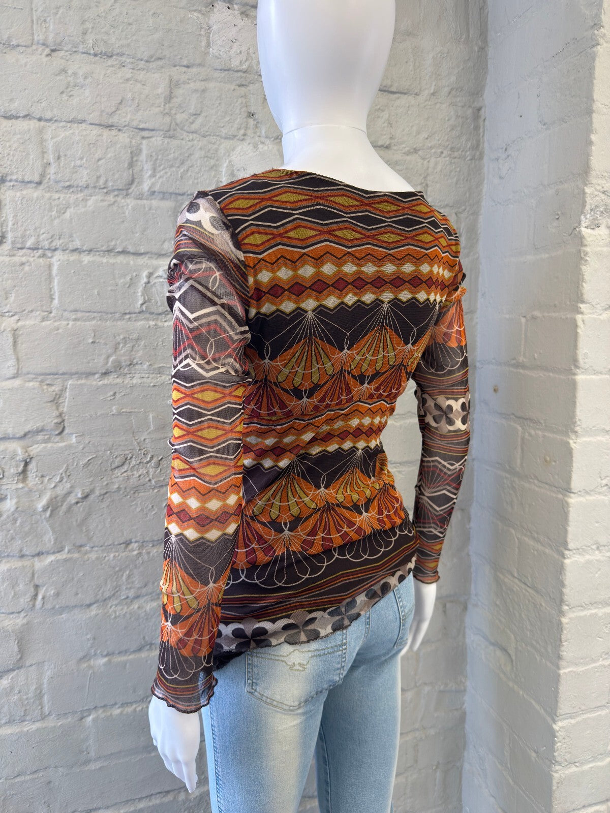 Italian Long Sleeve Sheer Patterned Top