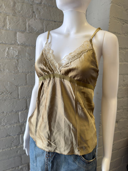 Silky Satin Beige Lace Trim Cami Top