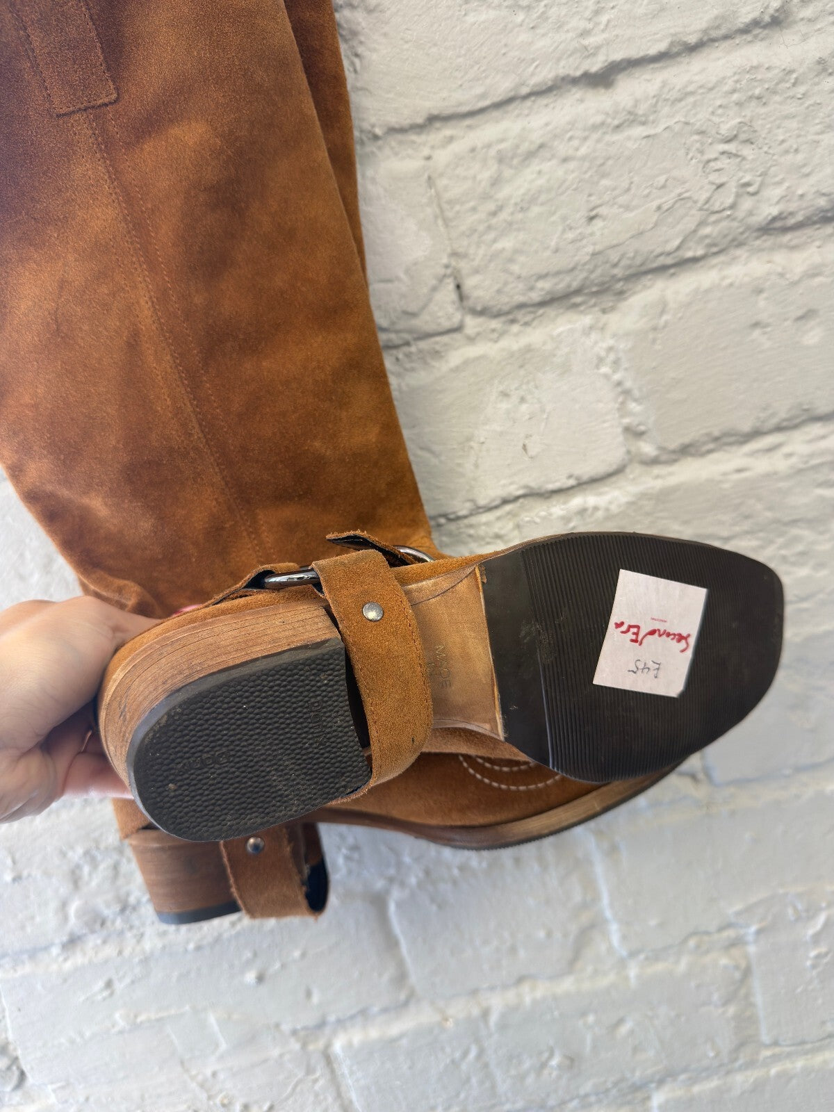 Brown Suede Western Harness Boots with Embroidered Detailing
