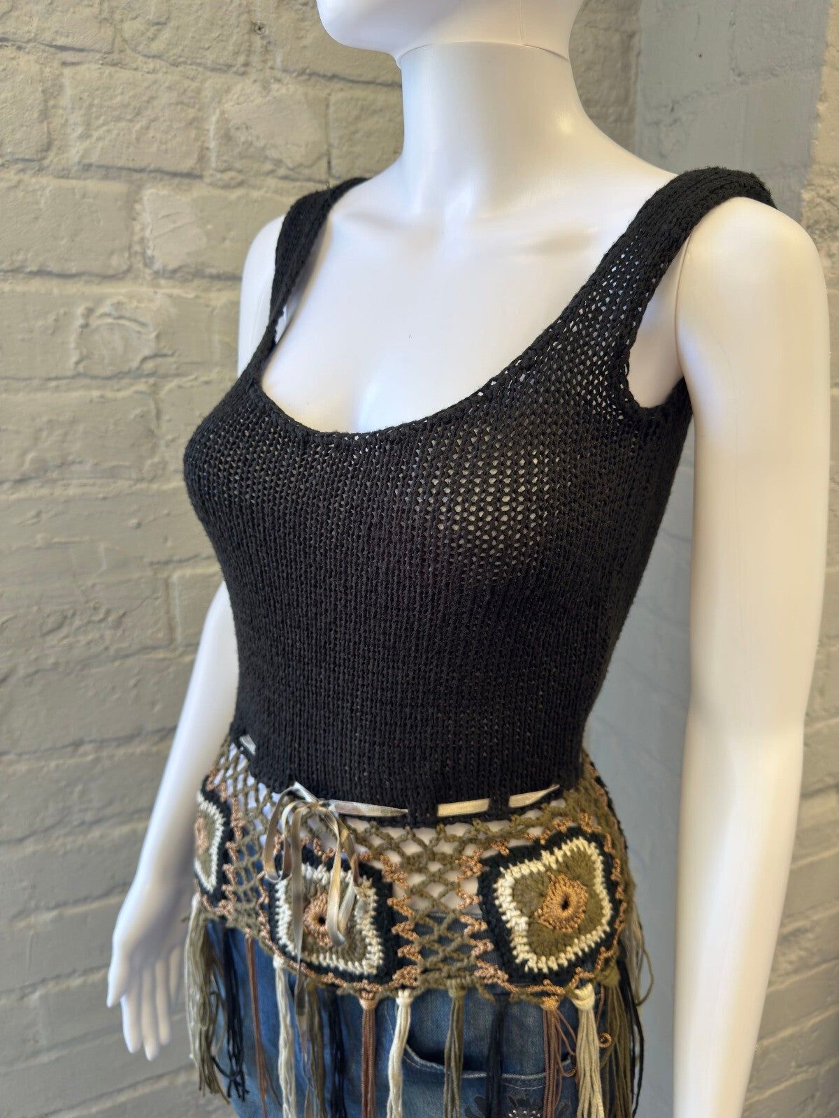 Boho Black Crochet Knit Tank Top