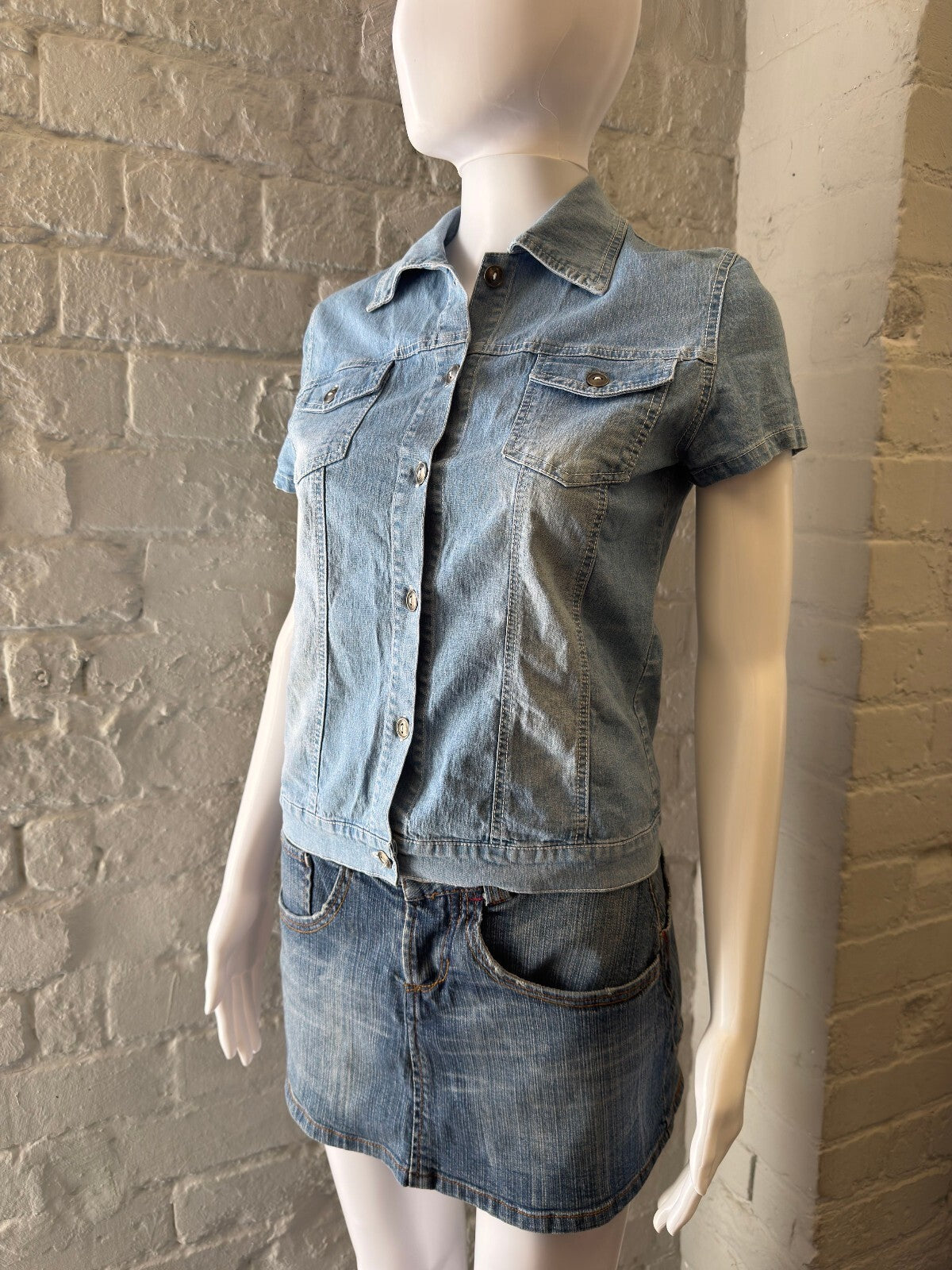 Vintage Light Blue Denim Short Sleeve Shirt