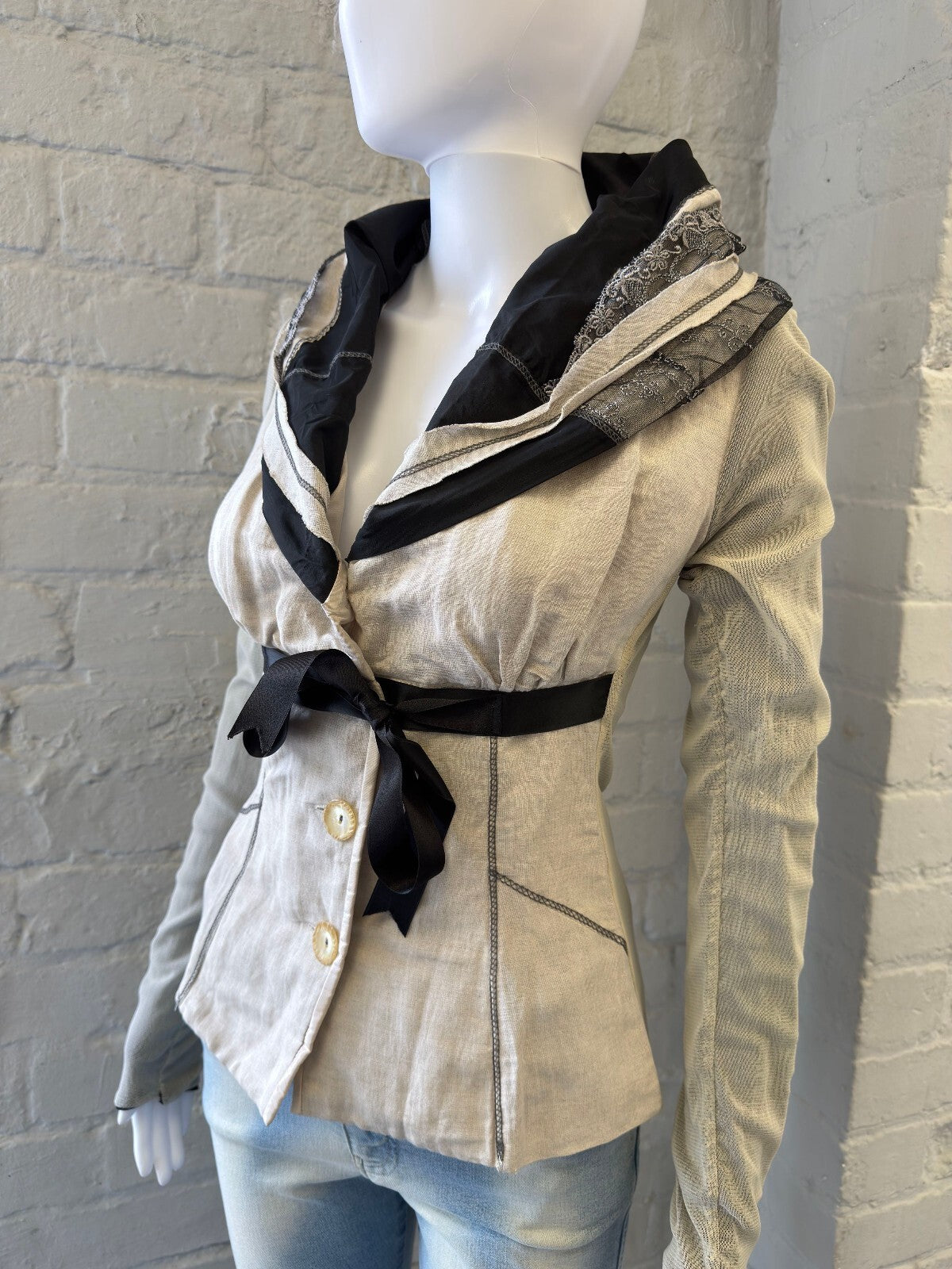 Italian Beige and Black Fitted Blazer Jacket