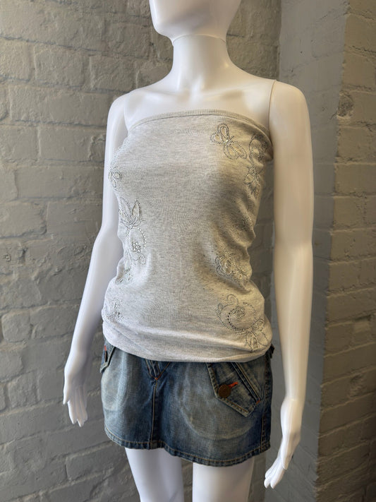 Grey Embroidered Tube Top