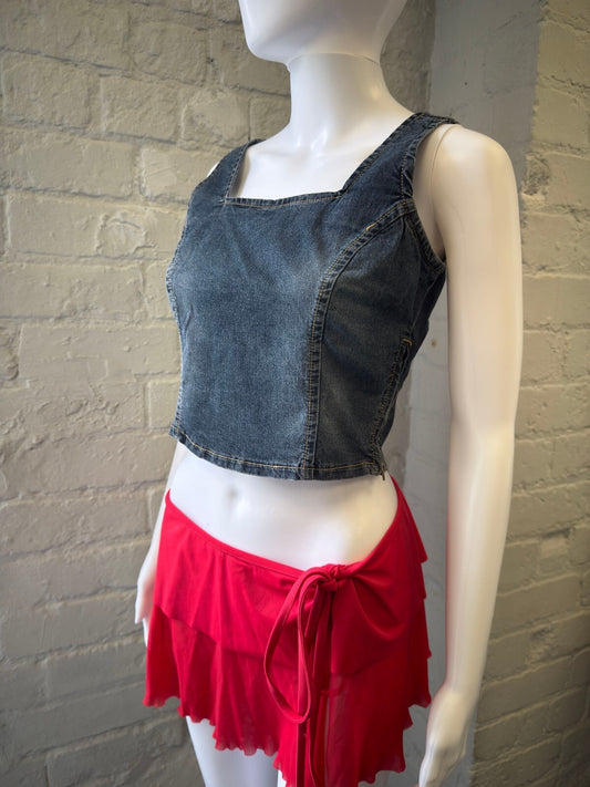 Denim Crop Top Tank with Square Neckline