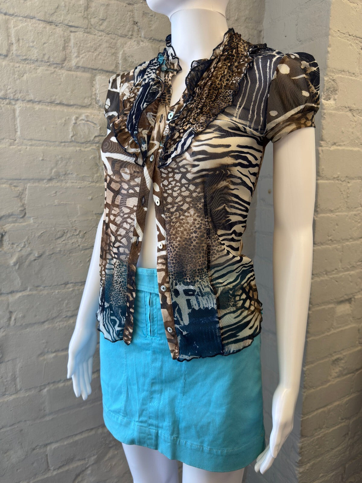 Turquoise Blue Cargo Mini Skirt