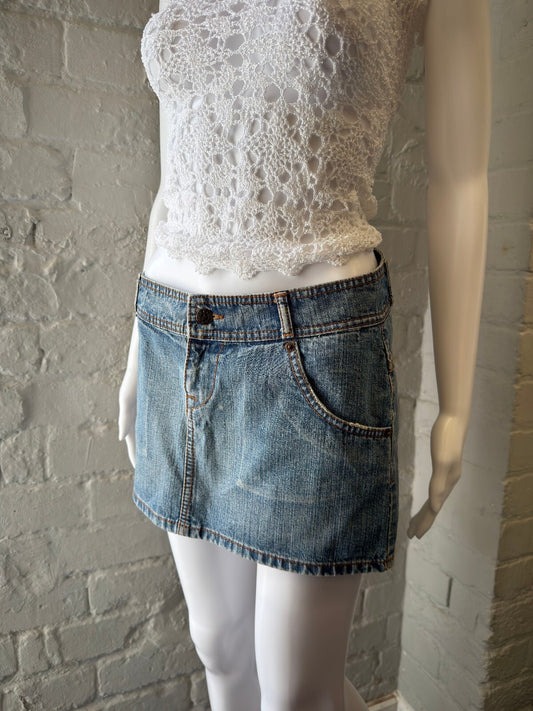 Light Blue Denim Mini Skirt with Back Pocket Detailing