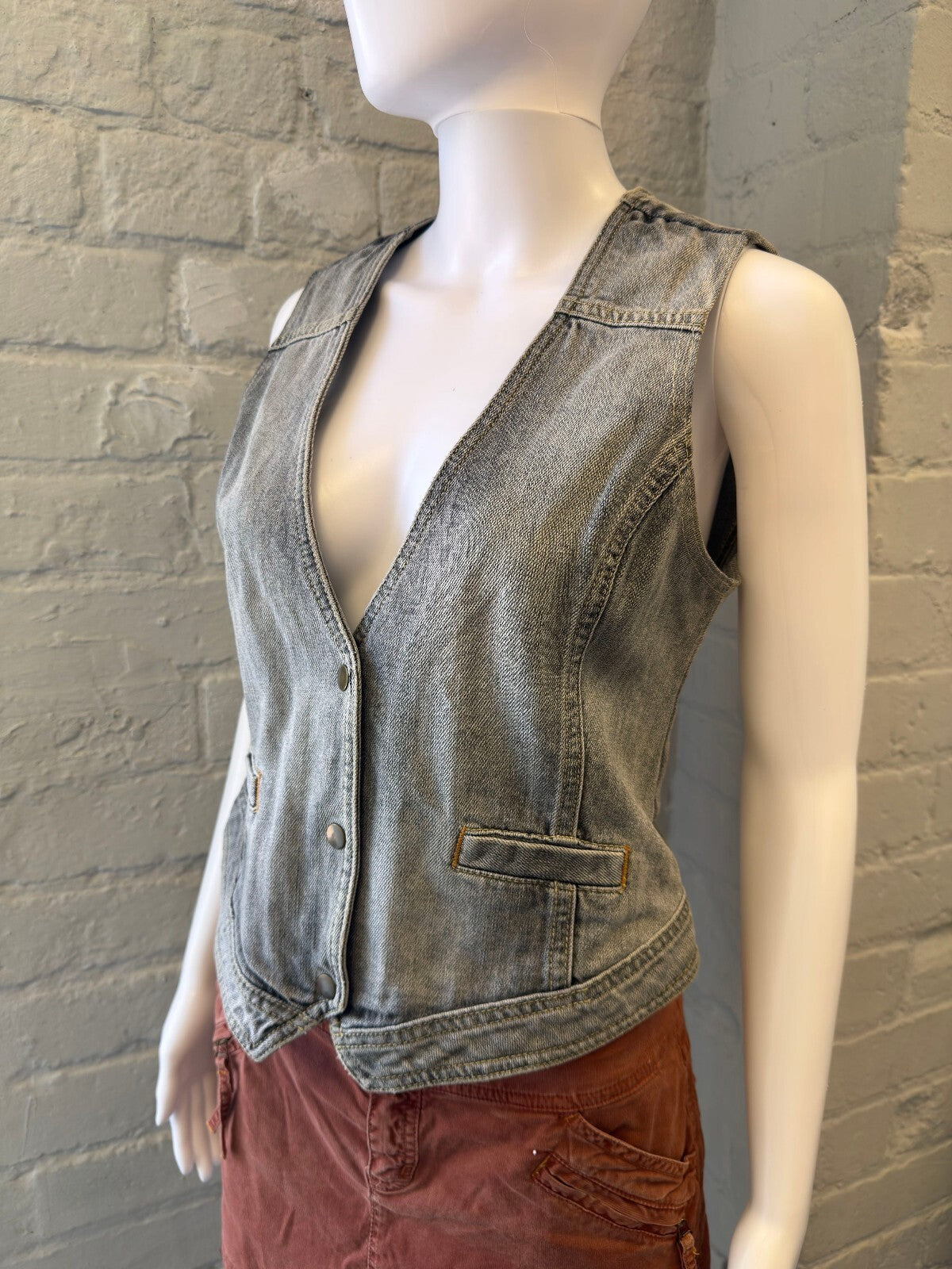 Grey Denim Button-Up Vest