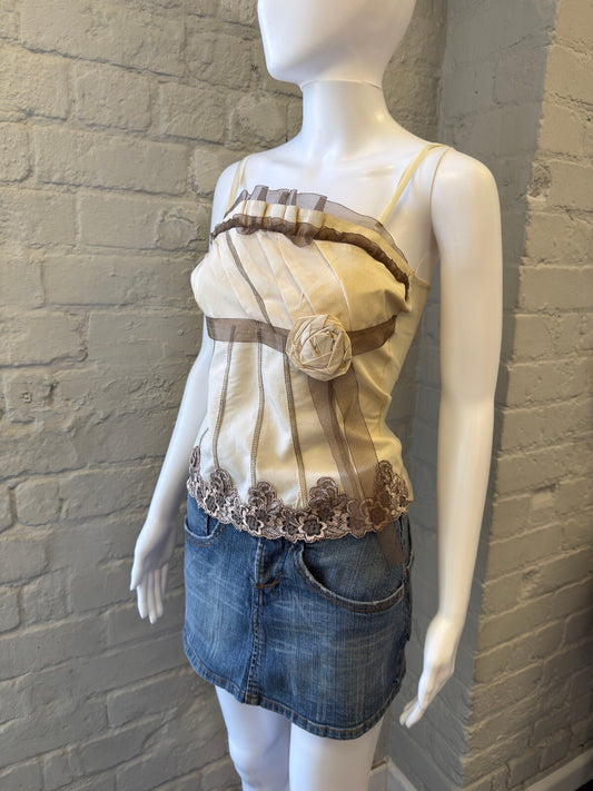 Cream Beige Floral Applique Strappy Top