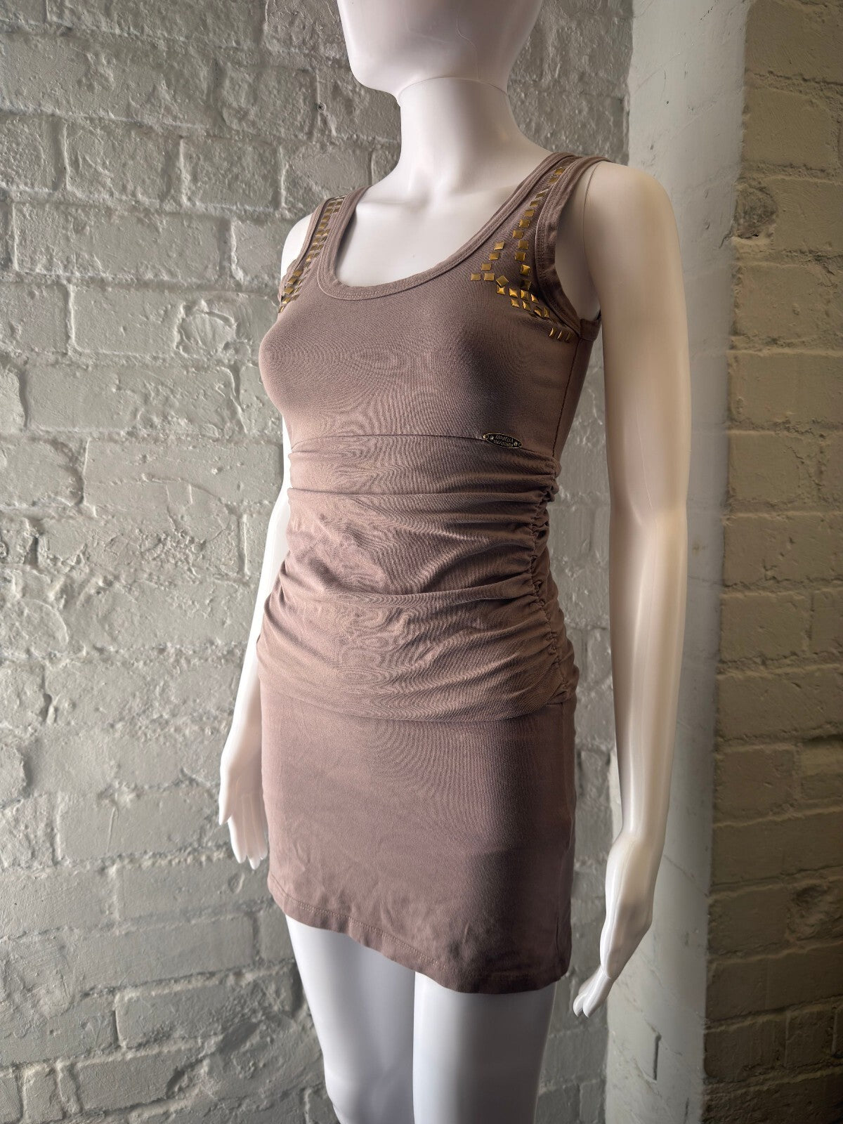 Sleeveless Ruched Mini Dress in Brown