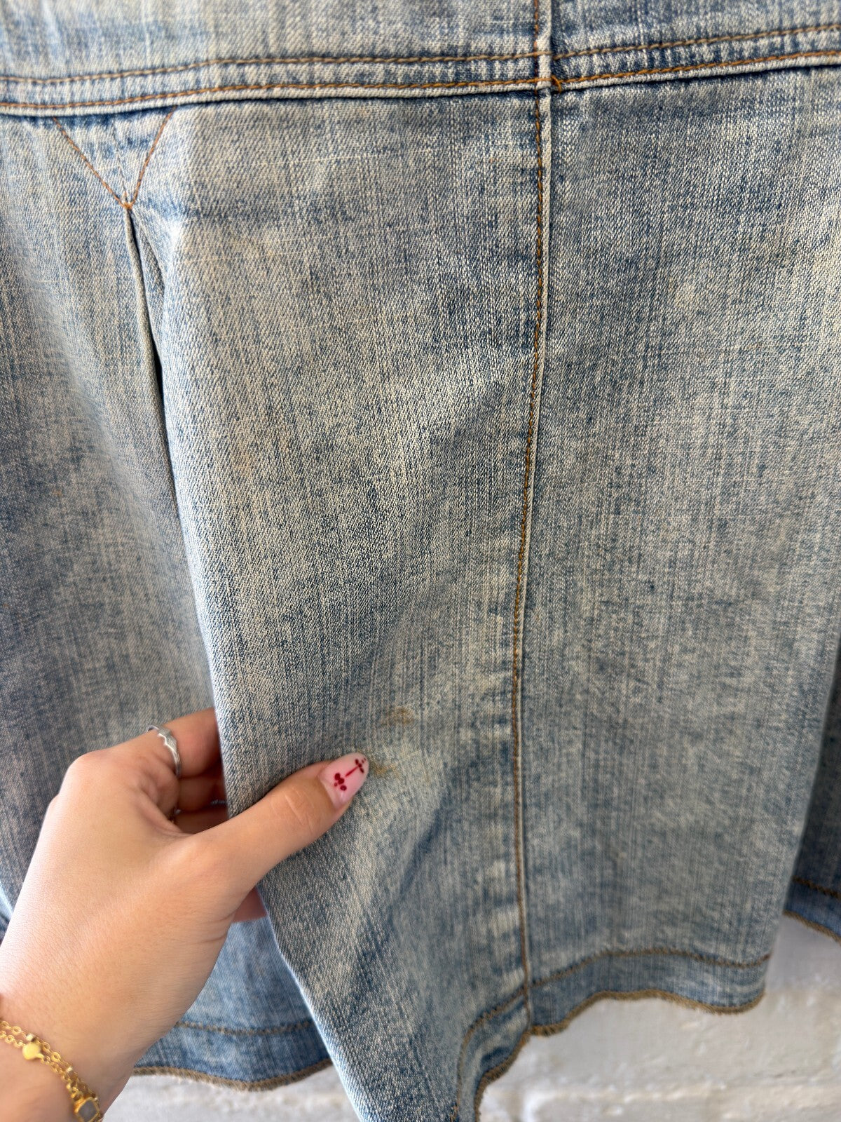 90s Midi Denim Skirt with Embroidered Detail