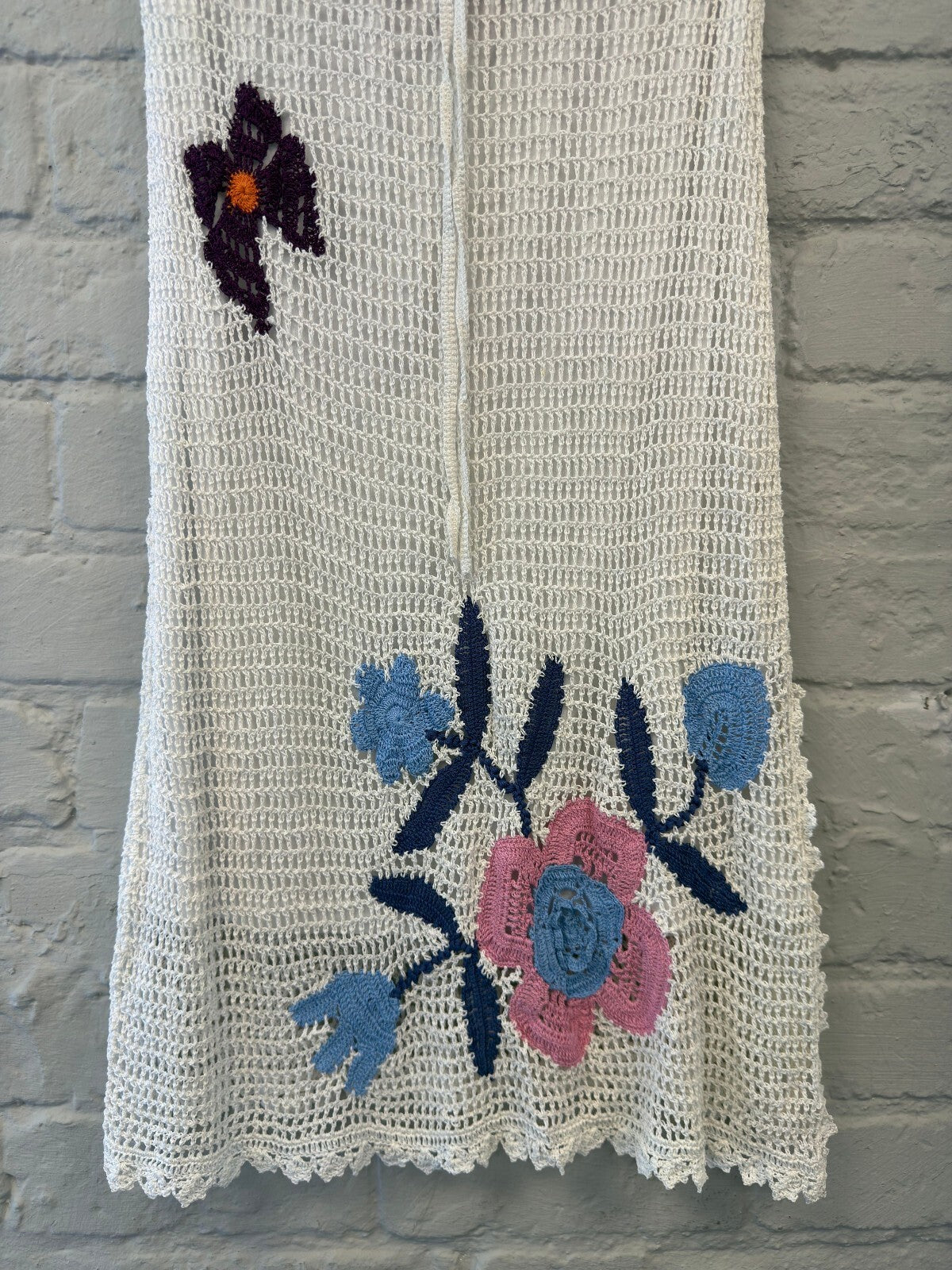 Crochet White Skirt with Floral Embroidery