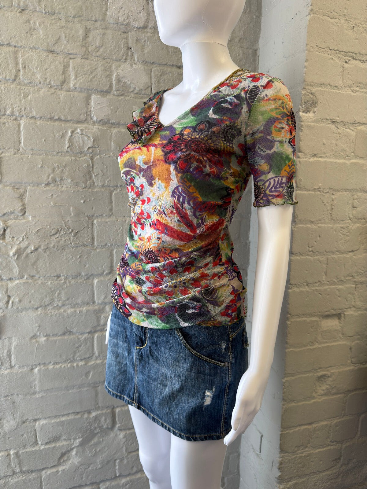 Floral Patterned Mesh Top