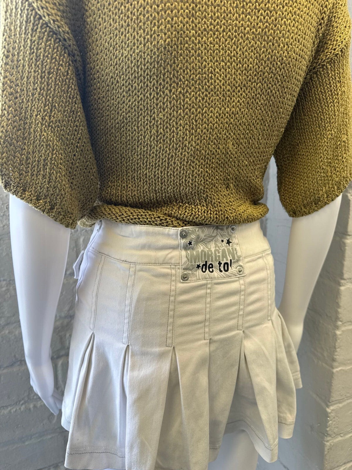Morgan de Toi White Pleated Mini Skirt