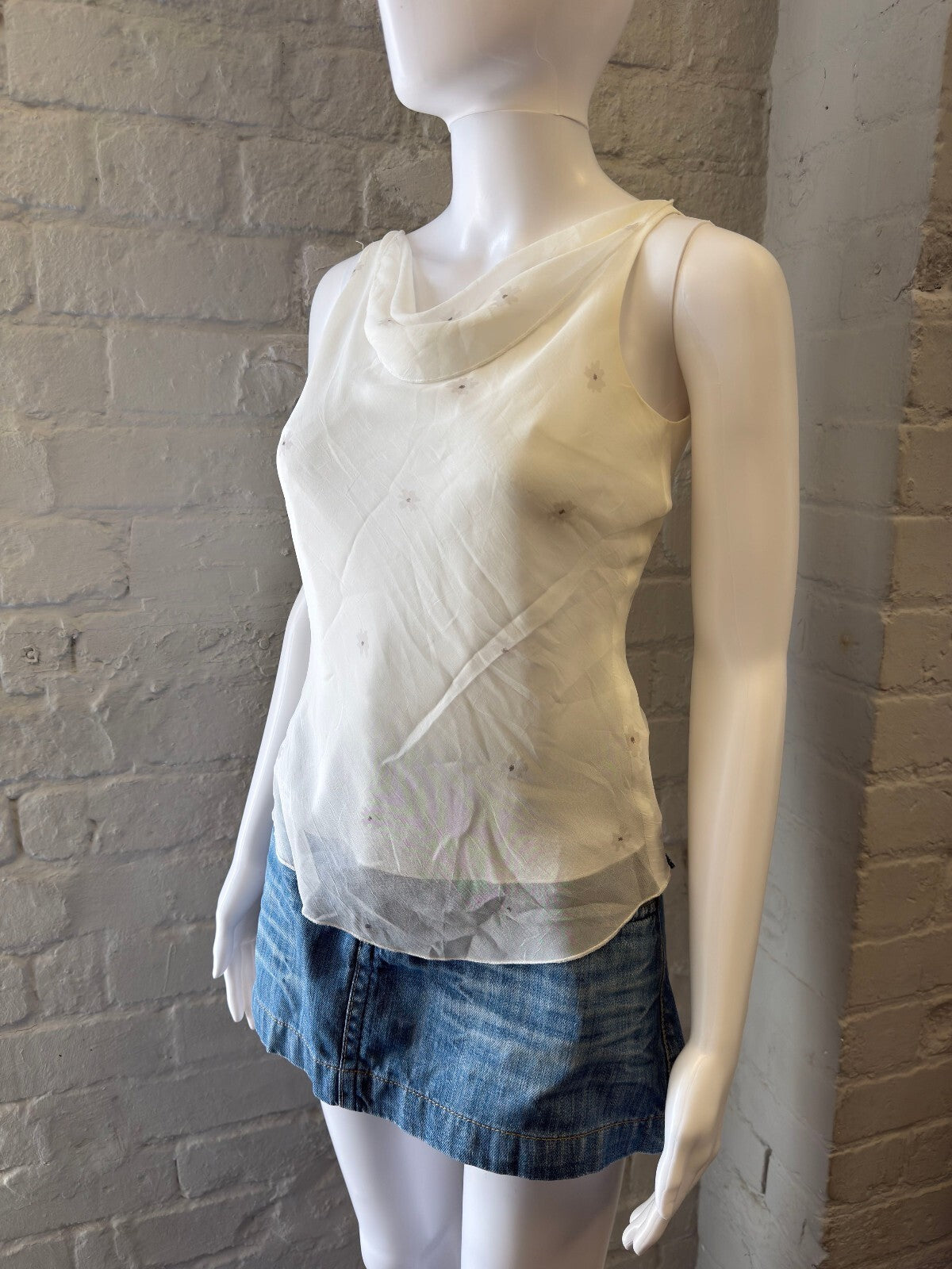 White Sleeveless Sheer Floral Top