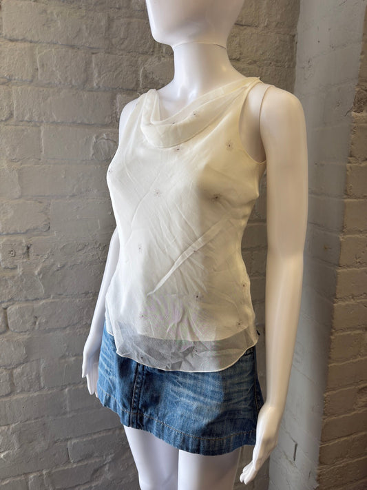 White Sleeveless Sheer Floral Top
