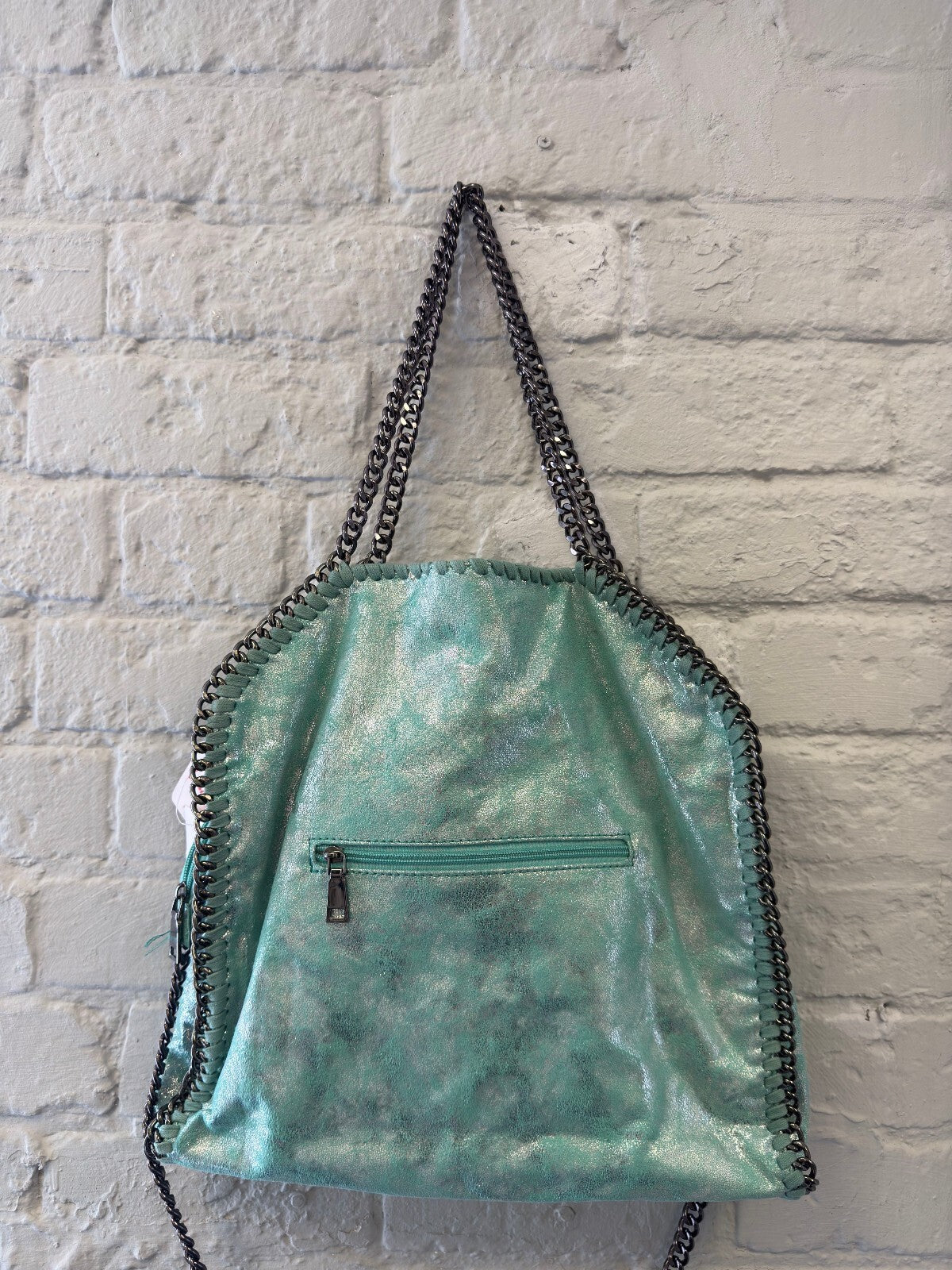 Turquoise Metallic Chain Detail Shoulder Bag