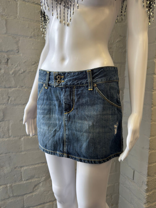 Blue Denim Mini Skirt with Button Detail