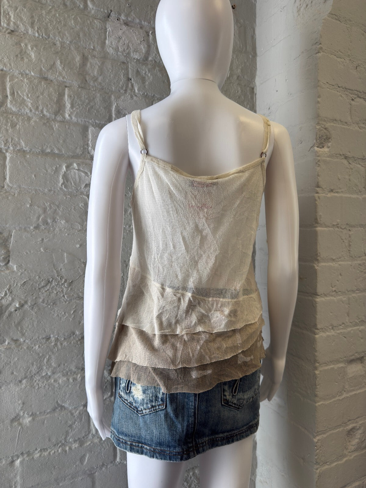 Cop Copine Cream and Brown Layered Ruffle Cami