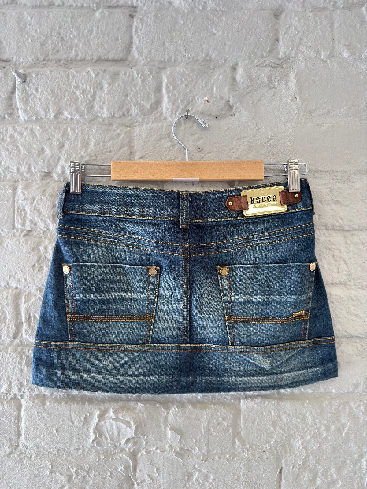 Vintage Blue Denim Mini Skirt with Front Pockets