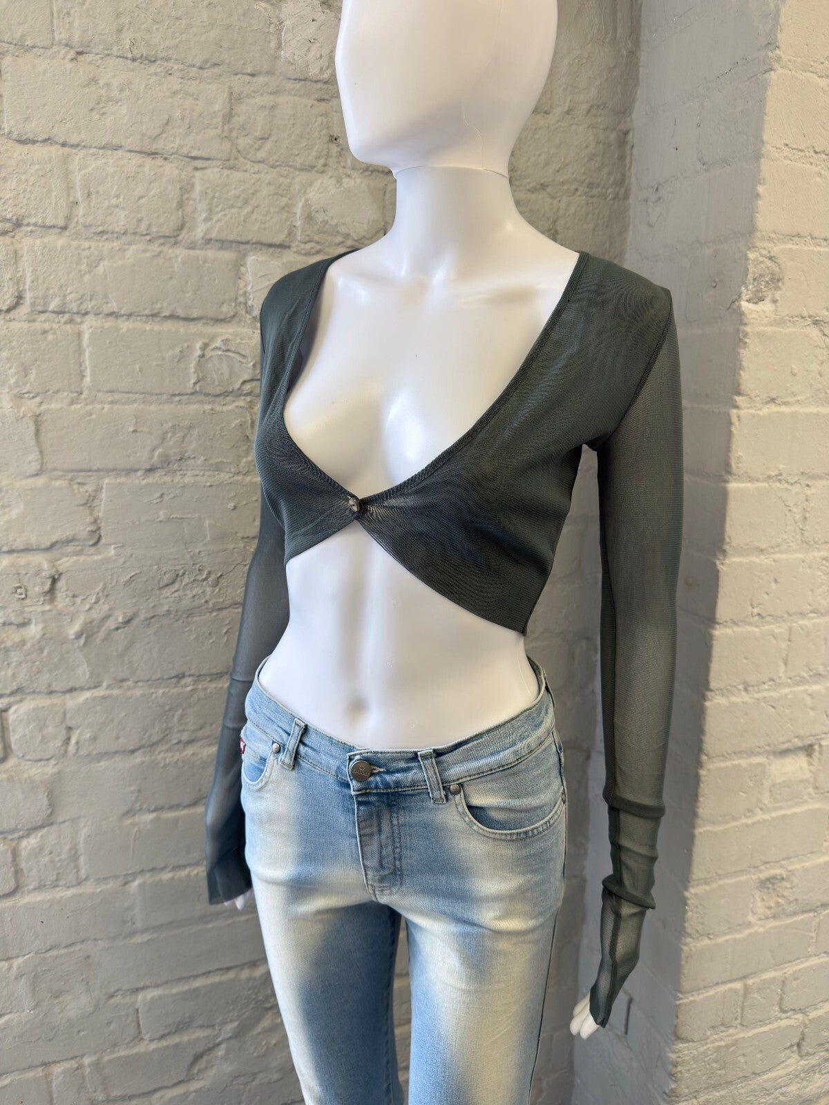 Grey Blue Mesh Long Sleeve Bolero