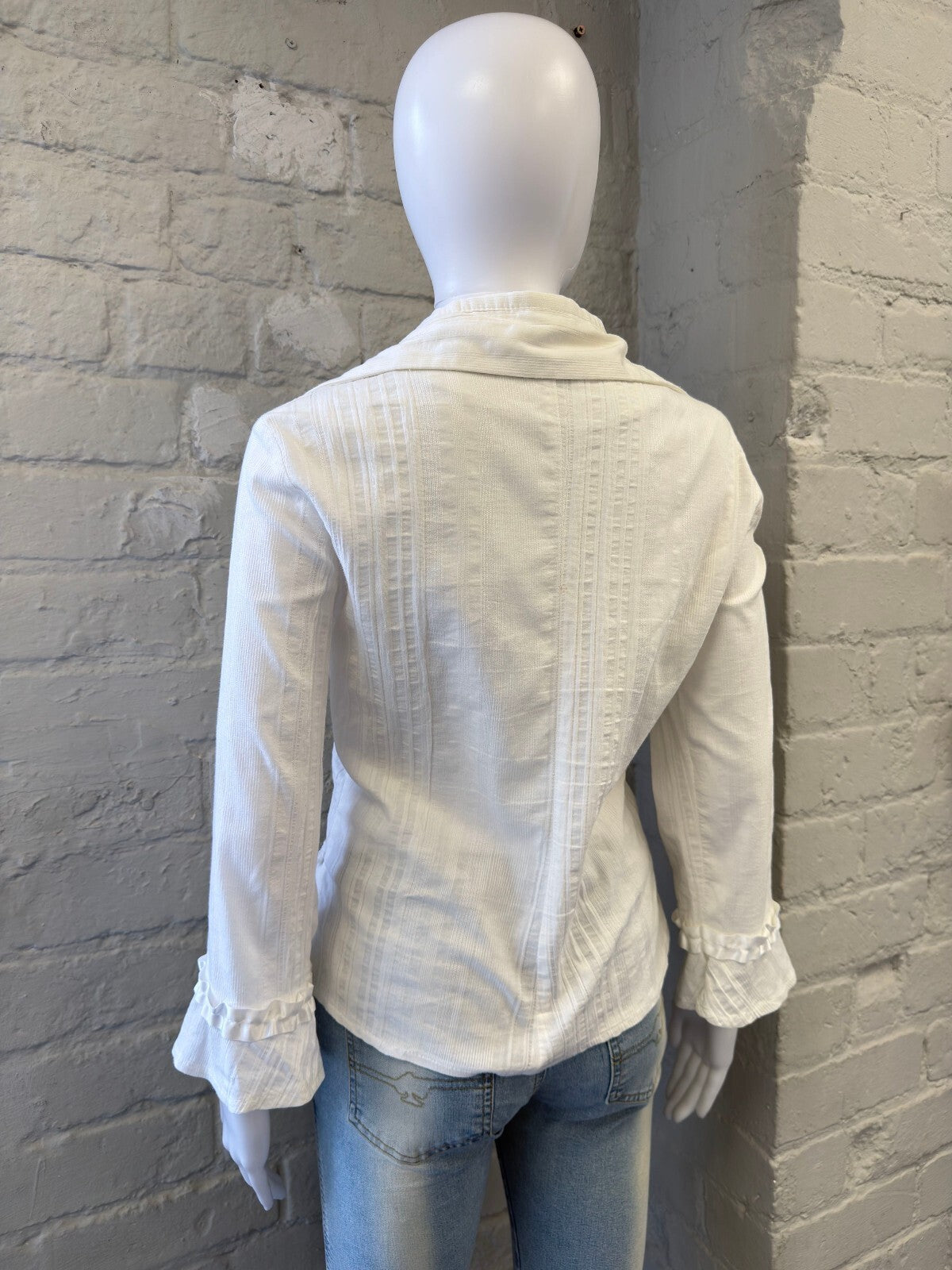 White Ruffled Button-Up Shirt