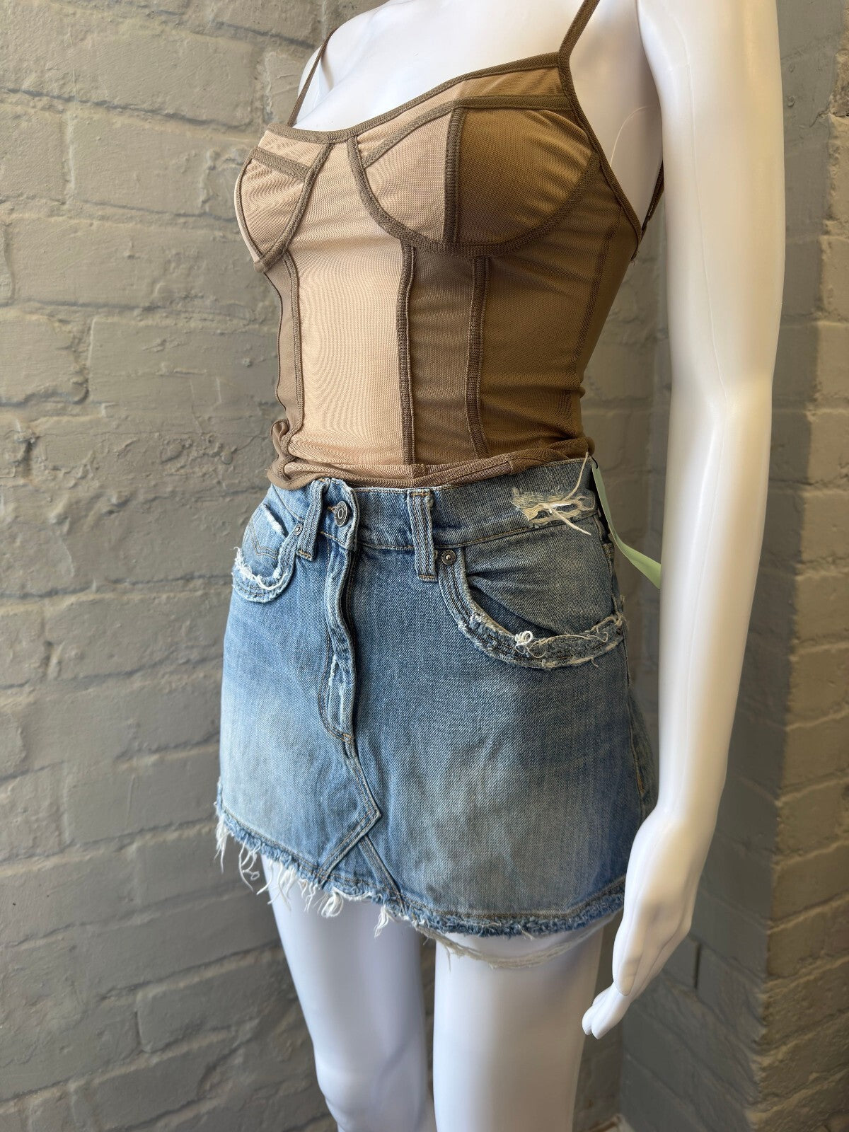 Burberry Brit Denim Mini Skirt with Frayed Hem