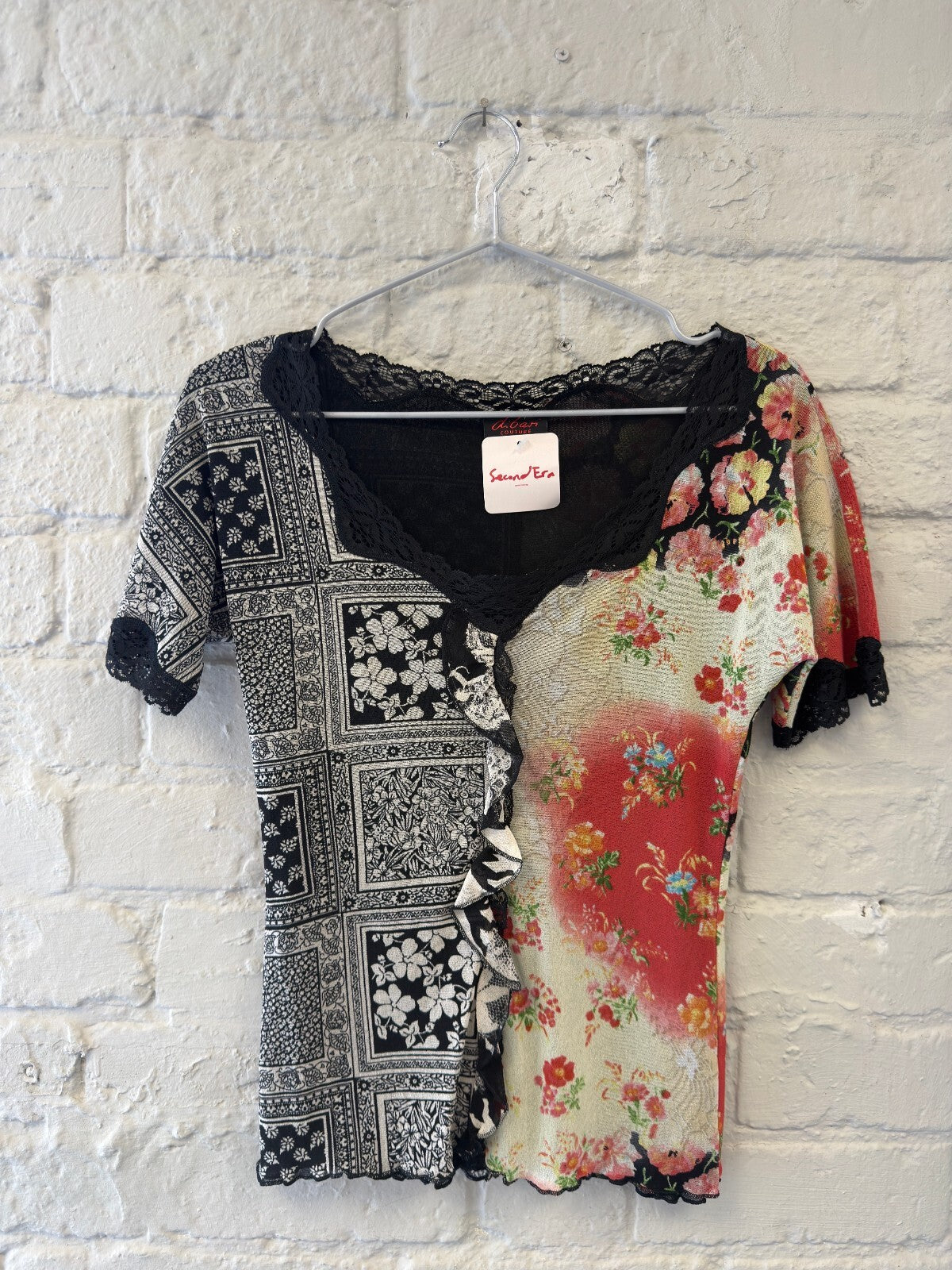 Vintage Floral Patchwork Lace Trim Top